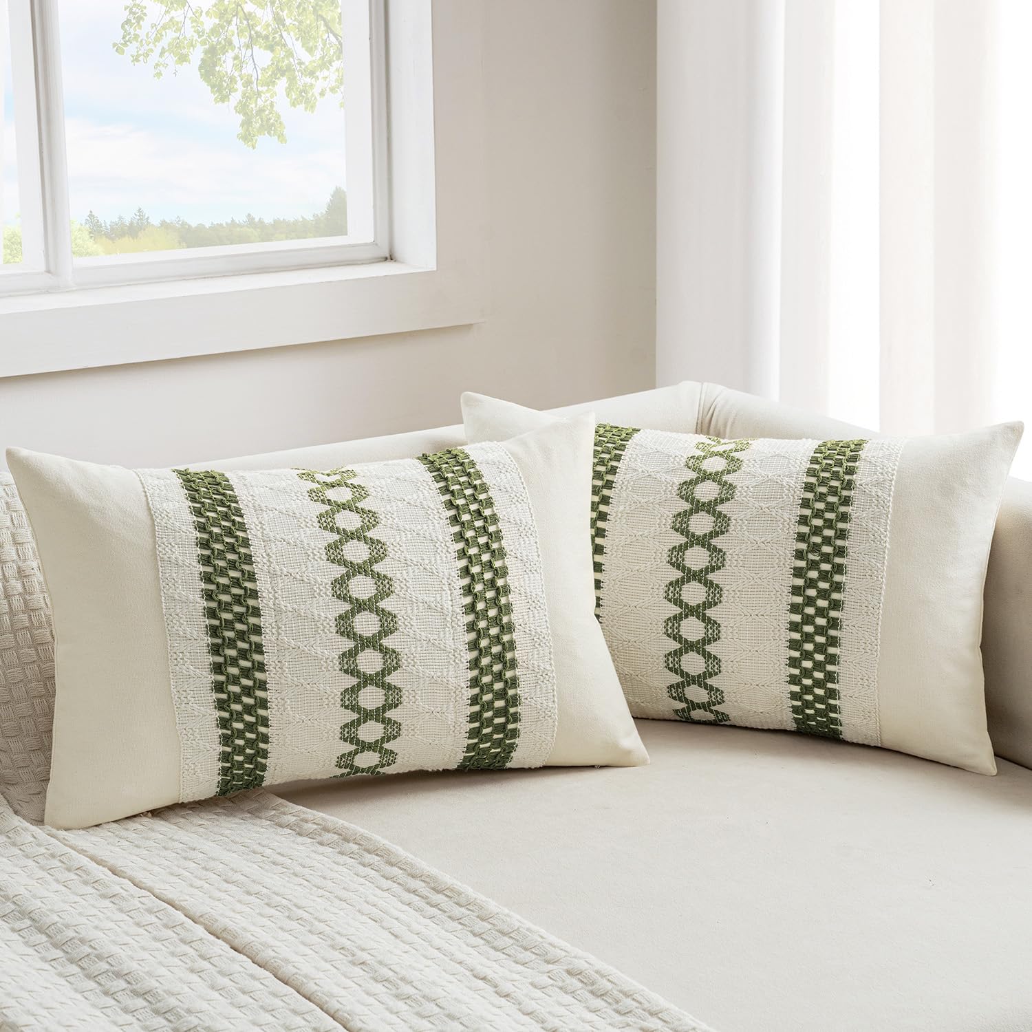 MIULEE Christmas Moss Green Boho Decorative Lumbar Pillow Covers, 12x20