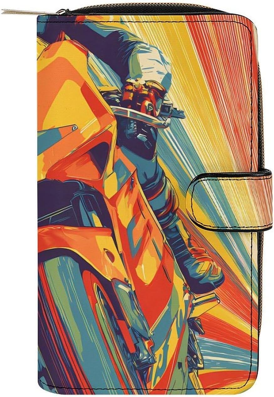 Colorful Motorcycle Drives At Speed Womens Wallet for Men Slim Purse Clutch Handbag with Card Holder
