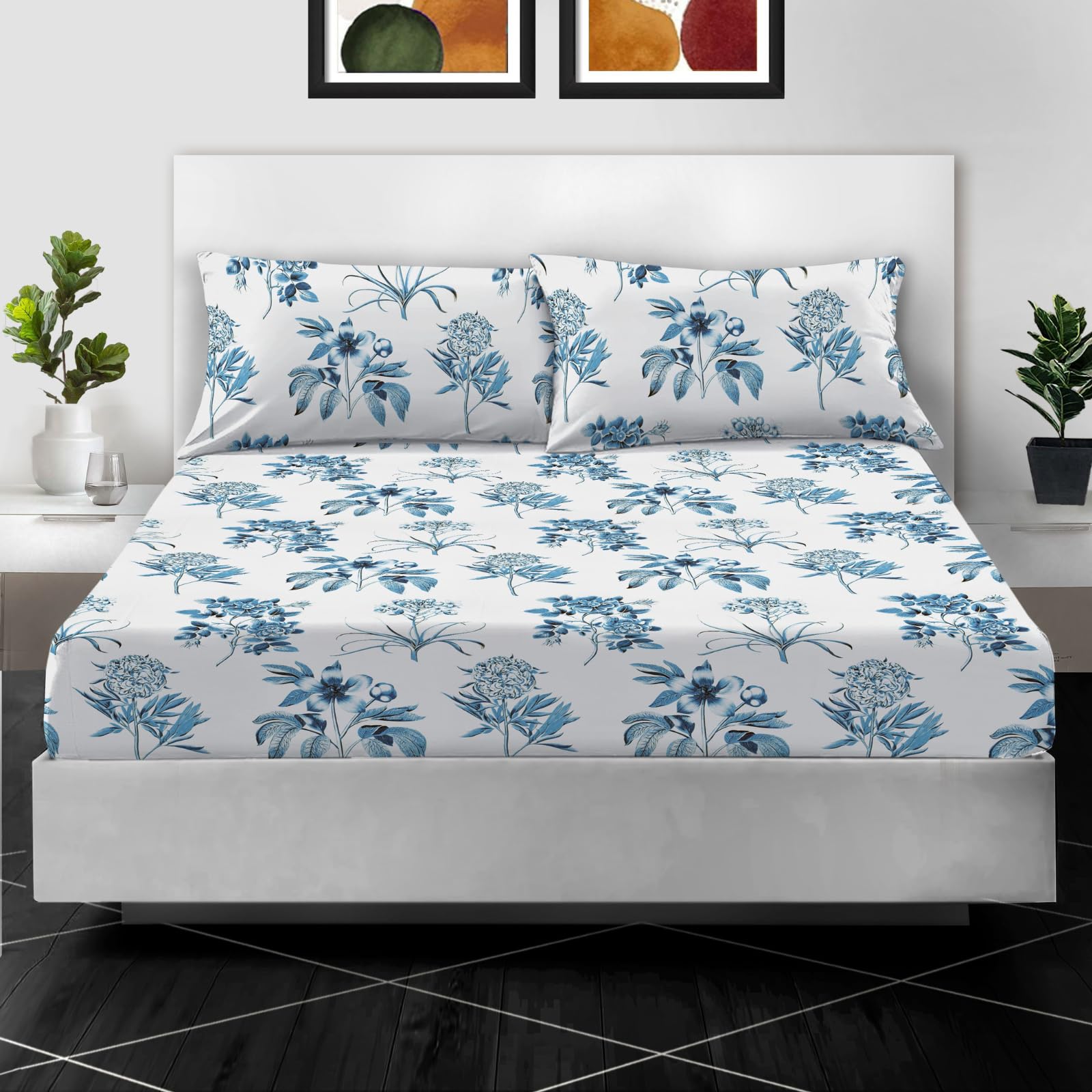 EverSoft Bedding 100% Egyptian Cotton Printed Fitted Sheet Single Size 400 Thread Count Print Single Bed Sheets for Single Mattress Floral 30cm Bedding Single Bed Cover – Single Size
