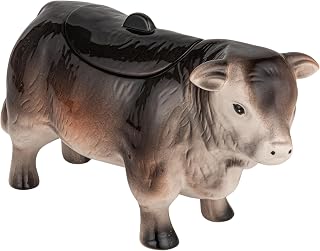 Creative Co-Op Vintage Ceramic Cow Cookie Jar - Black Brown Farmhouse Kitchen Storage for Cookies Tea Bags 12.75" Tall