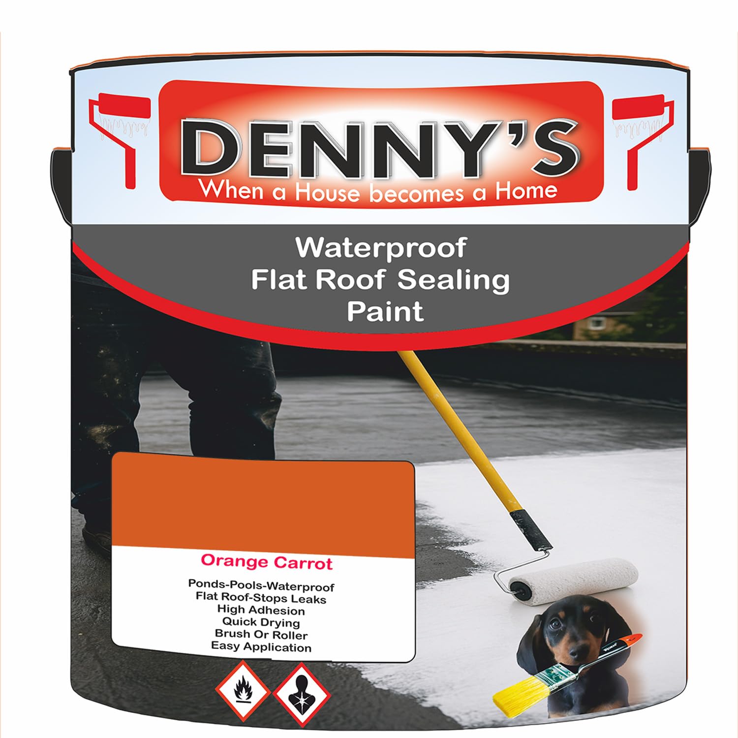 SCOOBYS PAINTS BACK IN THE MIX Chlorinated Rubber Flat Roof Paint – Waterproof Roof Sealer & Leak Repair Coating, Quick Drying, High Adhesion (Orange Carrot, 250ML Tin) — image 1