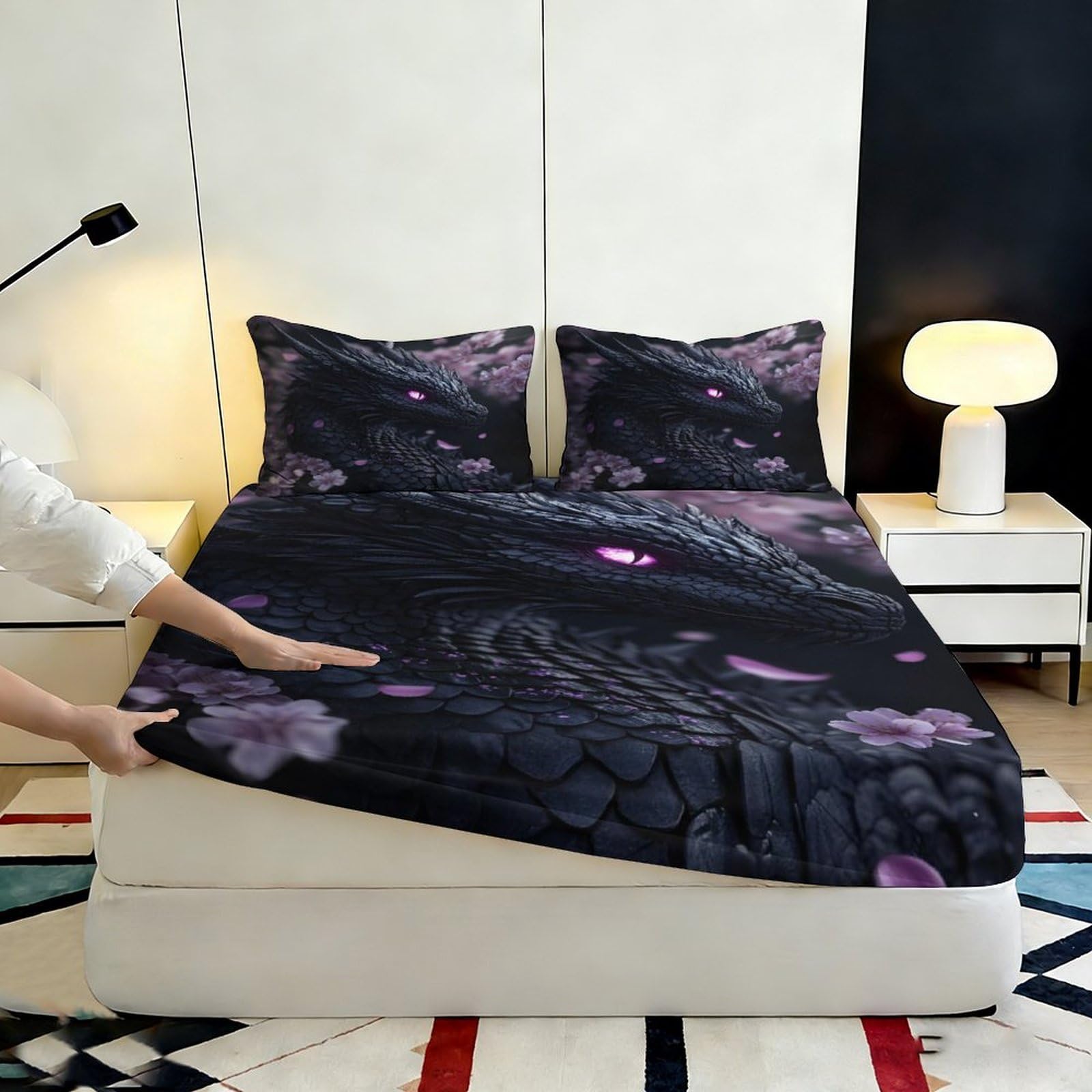 Lenzuolo con angoli, con stampa 3D, in microfibra, antiscivolo, per ospiti | morbido, coprimaterasso, facile da pulire, traspirante, lavabile in lavatrice, 180 x 200 x 25 cm