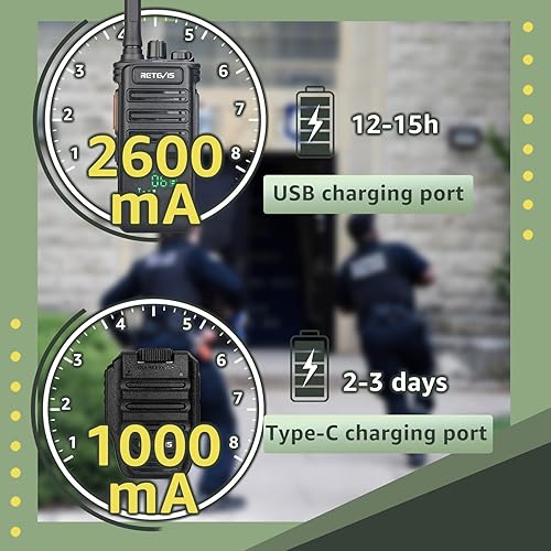 Miniatura 7 de Retevis RB89 Radio inalámbrica de dos vías, walkie talkies para adultos de largo alcance con micrófono, alta potencia, resistente, 2600 mAh, radios