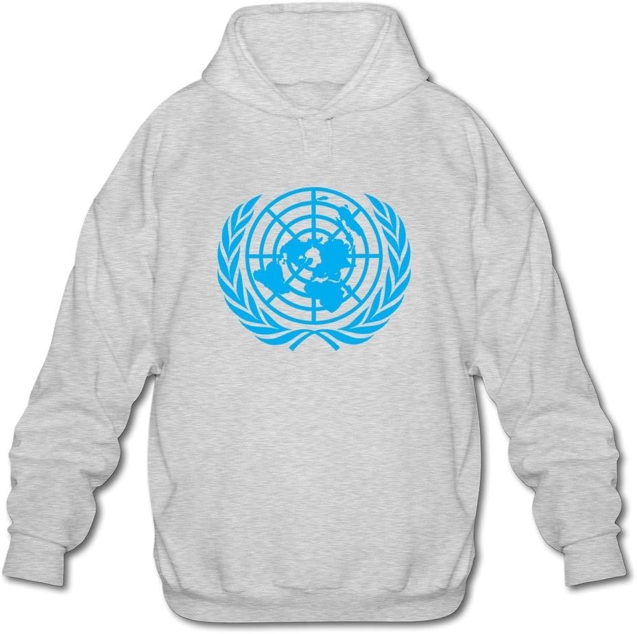 FQZX Men's United Nations Logo Long Sleeve Hooded Sweatshirt Ash