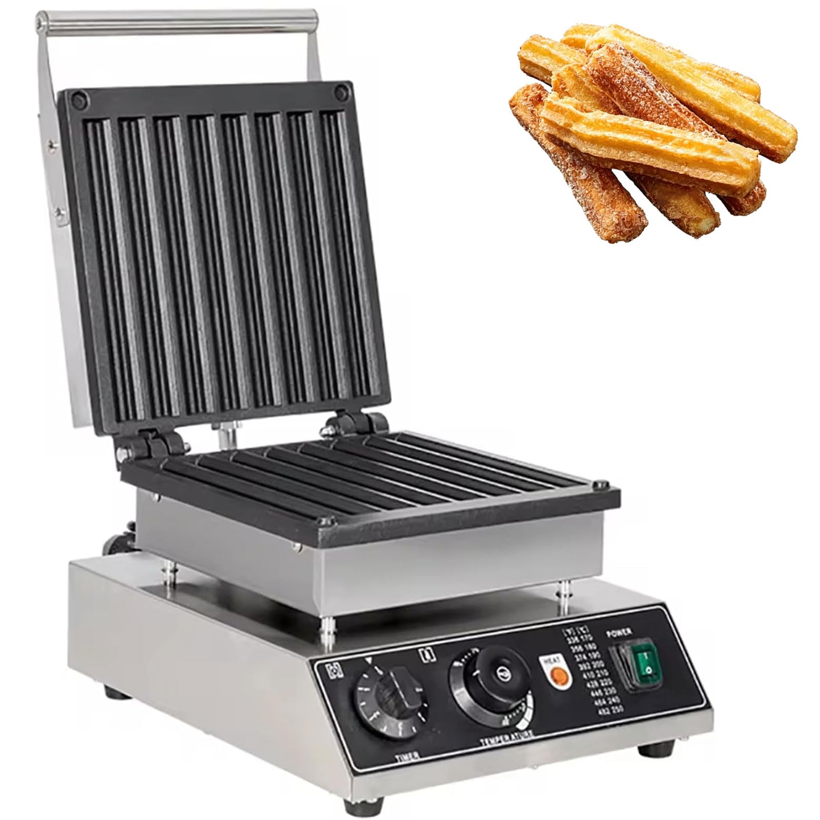 KJZQXYX Commercial Electric Churro Machine, 8 Slices Churro Waffle Cone Maker, with 50-300℃ Adjustable Temperature & 1-5 Mins Timer,for Snack