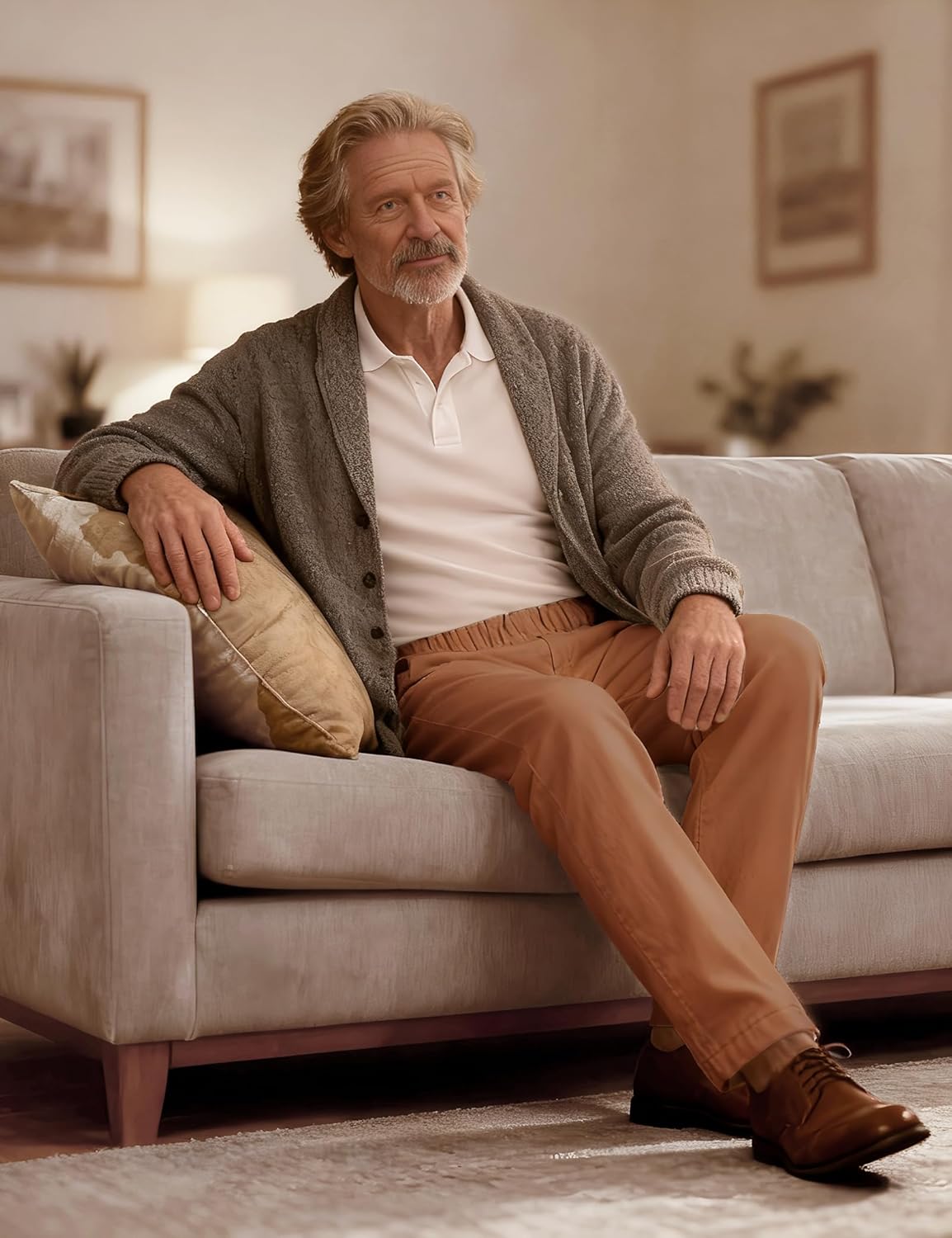 Soojun Men's Cotton Relaxed Fit Full Elastic Waist Twill Pants - Image 9