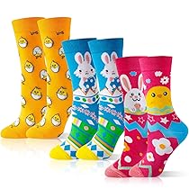 FWHFNB 3 Paia Calzini Coniglietto Pasquale,Calzini Pasquali Divertenti 37-43,Calzini Pasquali per Donne e Uomini,per regali di Pasqua e regali di Pasqua per adulti (Rosso Blu Giallo)