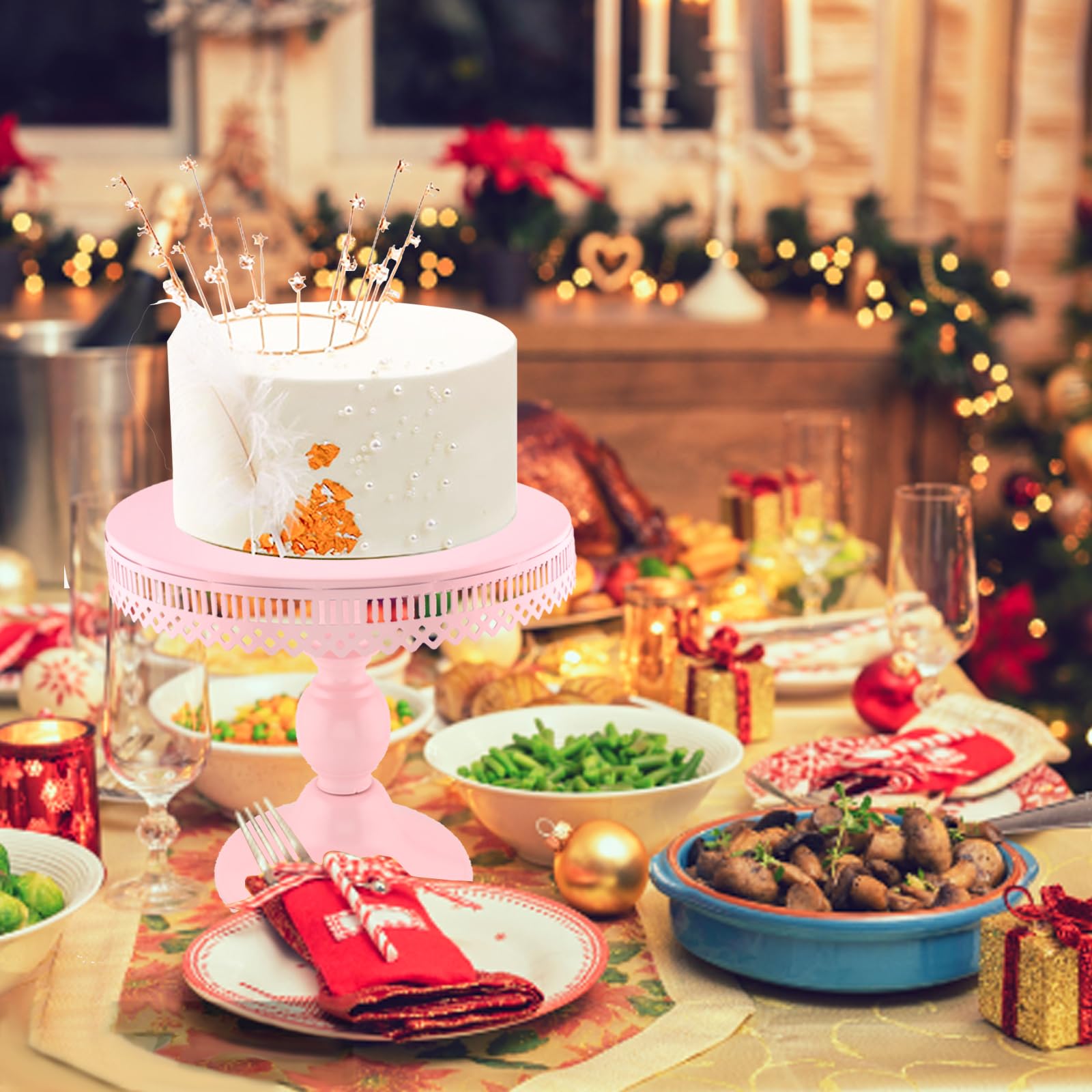 3-Set Cake Stand Round Cake Stands for Wedding Event Birthday Party Baby Shower (Pink)