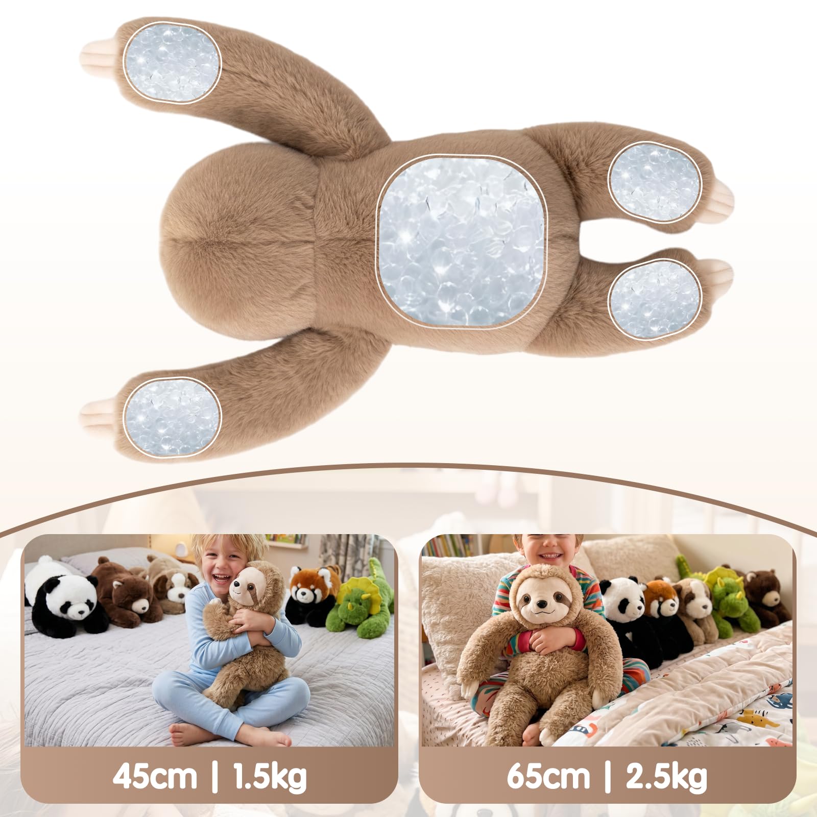 2.5Kg Faultier Gewichtetes Plüschtier Kuscheltier, kuscheliges Stofftier für Erwachsene Kinder, Weiches Plüschkissen für Umarmungsgefährte zur Angstlinderung und Schlafunterstützung (65cm)