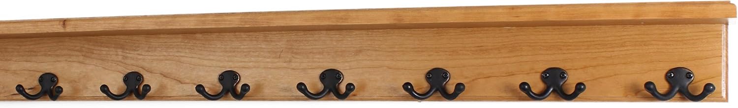 Solid Cherry Shelf Coat Rack with Aged Bronze Double Style Hooks - Made in The USA (Natural, 26" with 5 Hooks)