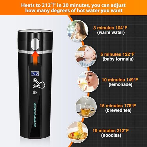 Miniatura 5 de Hervidor de automóvil, hervidor de viaje de 12 V24 V, hervidor portátil ajustable de 86.0-212.0 F, taza de calefacción para automóvil de hervir