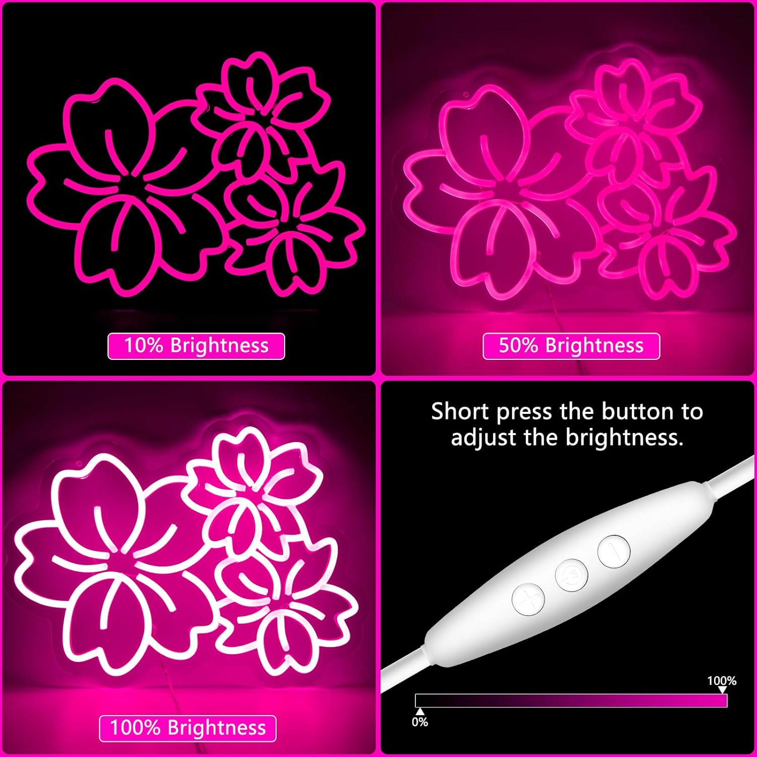 Cherry Flower Neon Sign For Wall Decor Studio Room Led Lights, Beautiful Pink Draw Decor Neon Signs Aesthetic Operated Light For Door Decorations, Drawing Room Gifts Accessories Neon Sign