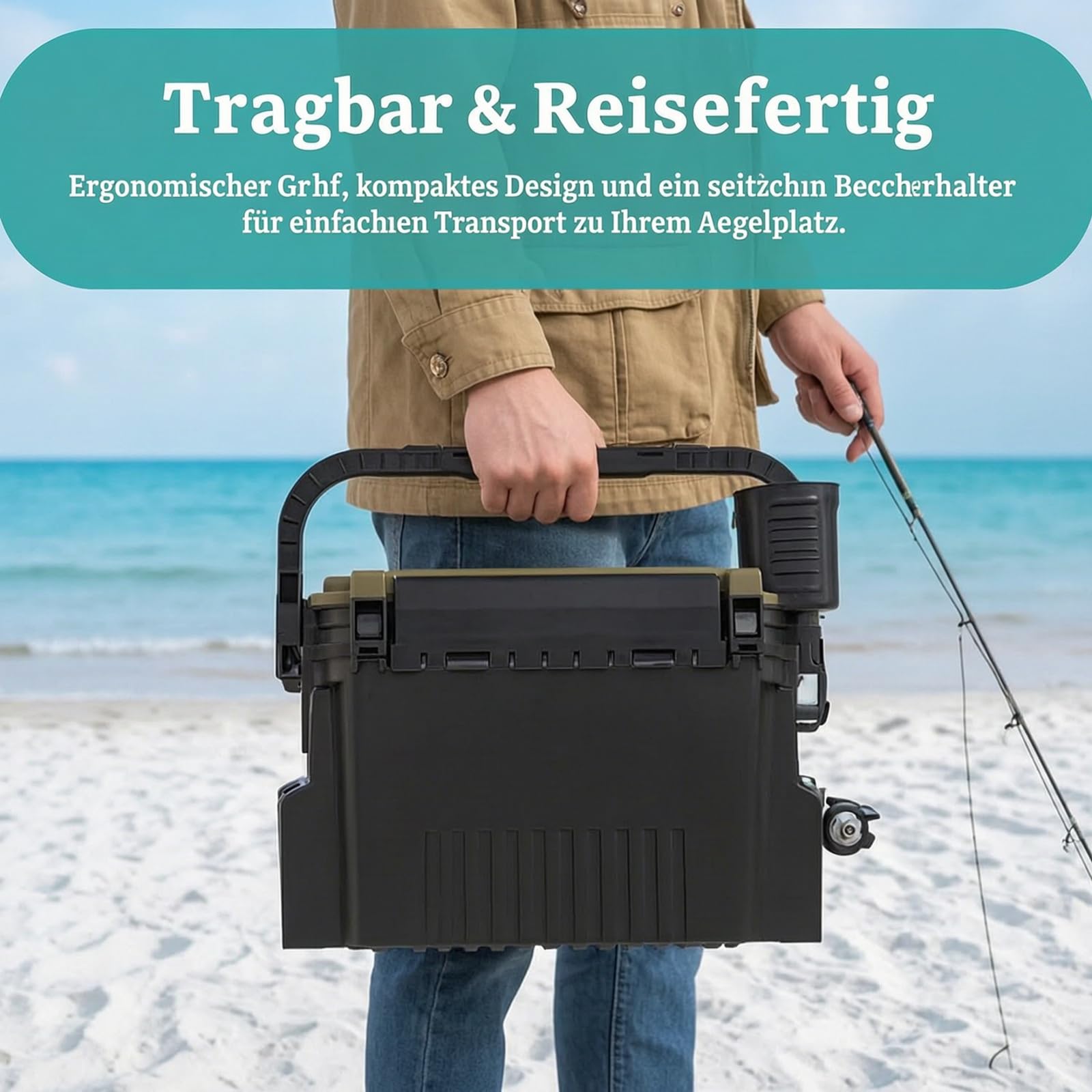 Grande valigetta da pesca a 2 ripiani, impermeabile | Tackle Box Organizer per accessori da pesca, scatola per esche, portatile, 43 x 23 x 28 cm
