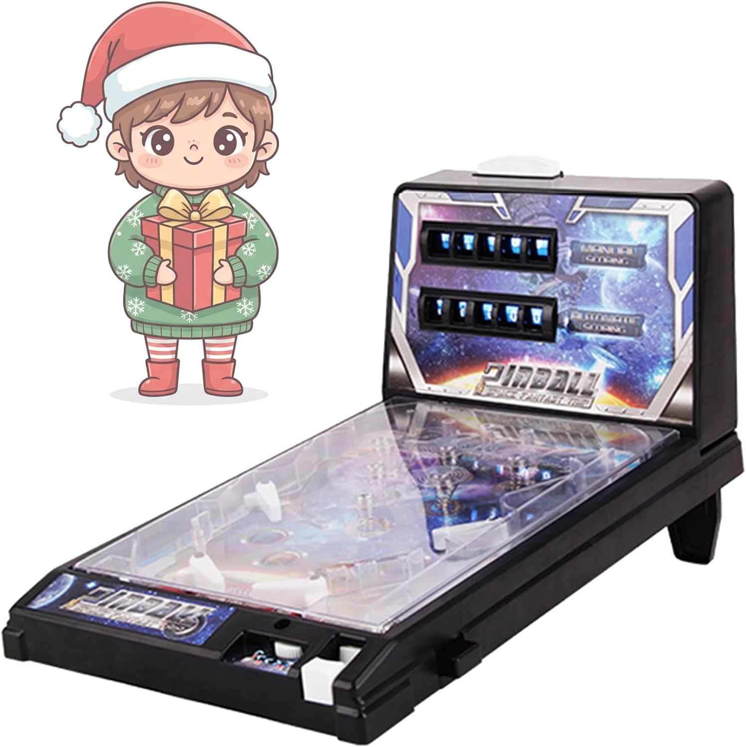 Tabletop Pinball Machine Game Portable Pinball Machine Toy Electronic Pinballs Ball Shooting Game with LED Lights Sounds and Digital Scorer