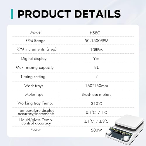 Miniatura 6 de LAB FISH Agitador magnético de 8L placa caliente 590.0 F590 Mezclador de agitación digital calentado 50-1500 rpm (digital, sin función de