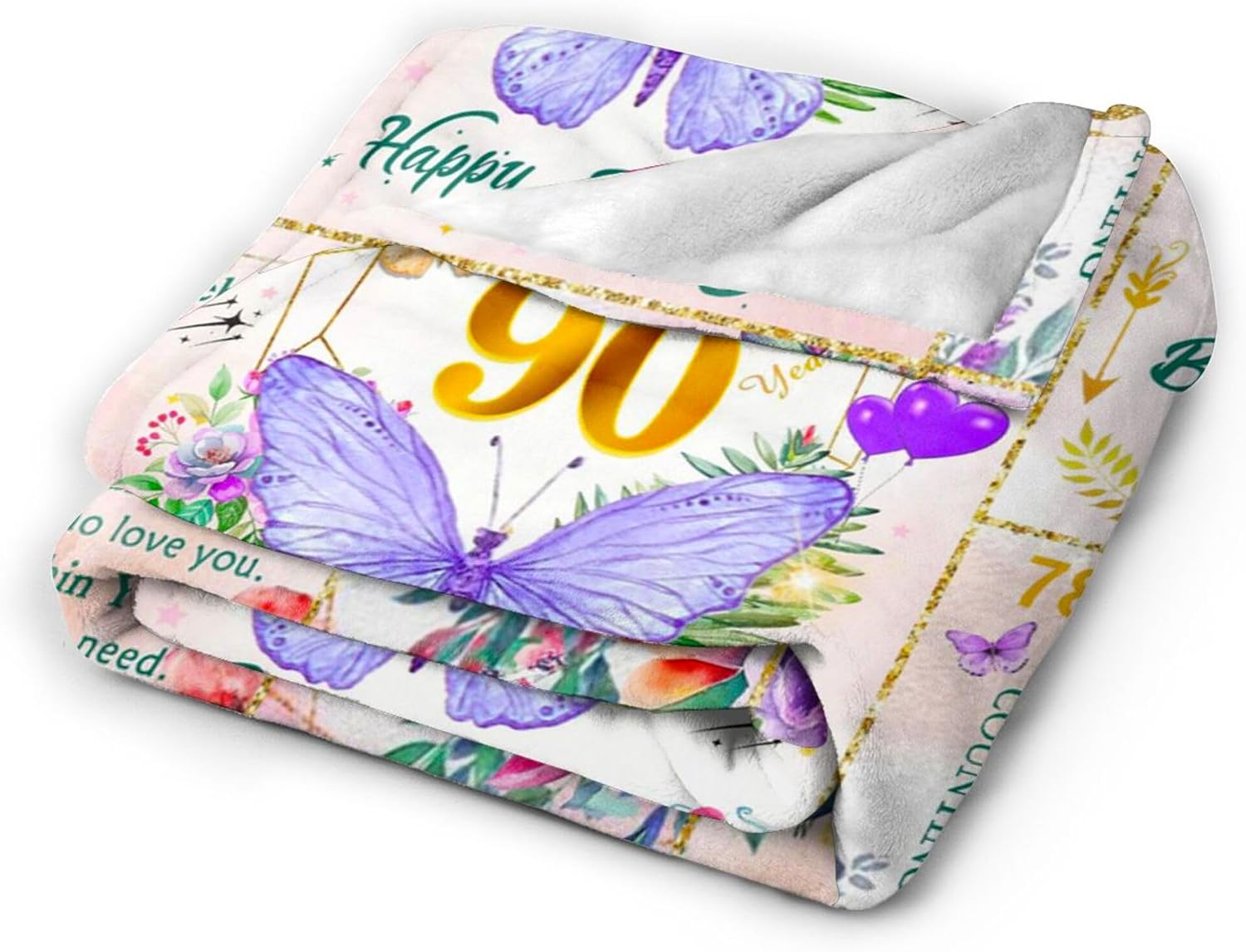 90th Birthday Gifts for Women, Super Soft Unique Fun Purple Butterfly Flower Blanket Gifts for Anniversary Christmas, 90th Birthday Decorations for Women, Cozy Warm Plush Fuzzy Fleece Blanket 60"x50"