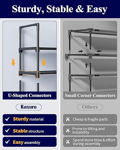 Miniatura 4 de Kitsure Zapatero – Organizador de zapatos de 10 niveles con estantes de tela desmontables y marco de metal, zapatero alto para armario, entrada