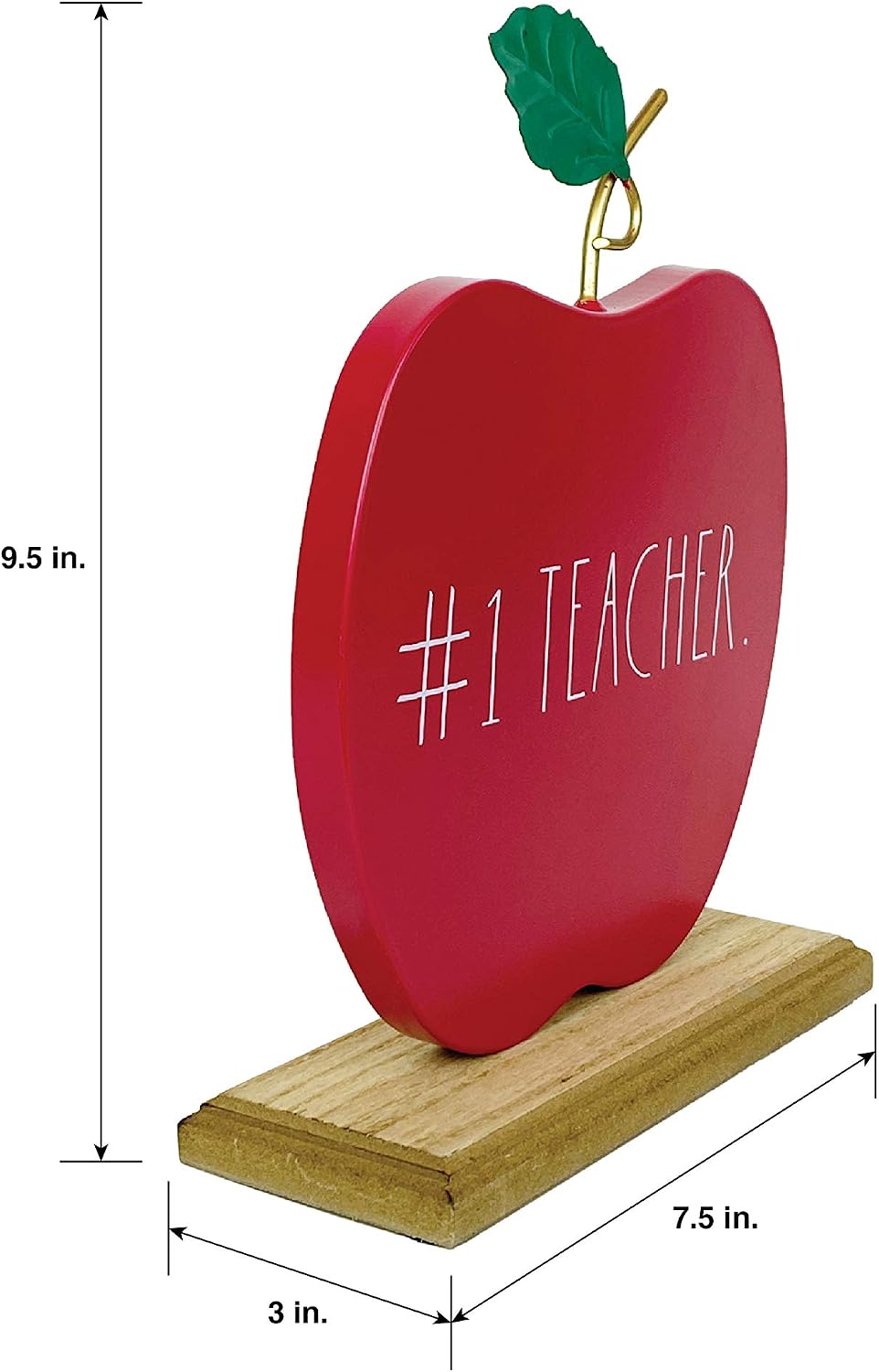 Rae Dunn #1 Teacher Desk Sign – Metal Apple with Wooden Base Plaque Desktop Display – Country, Farmhouse Style - Metal Desk Top Decoration for Home, School, Classroom – Self Standing Upright Design