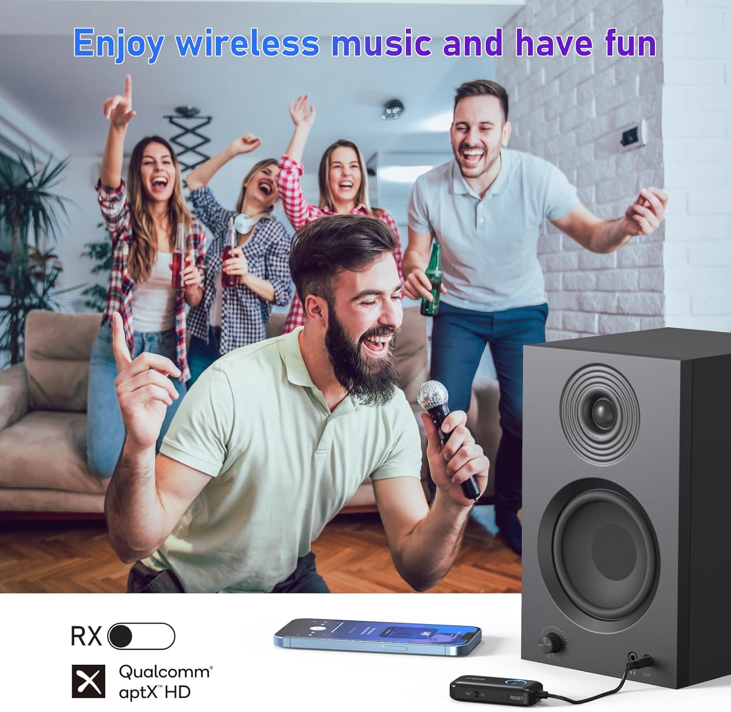 YMOO B06T2 Bluetooth 5.3 Transmitter Receiver for Airplane, Support to 2 Headphones, Wireless Audio Adapter with aptX-HD Low Latency (<40ms), Aux Connector for Home Stereo/Bluetooth Earbuds/PC/Gym