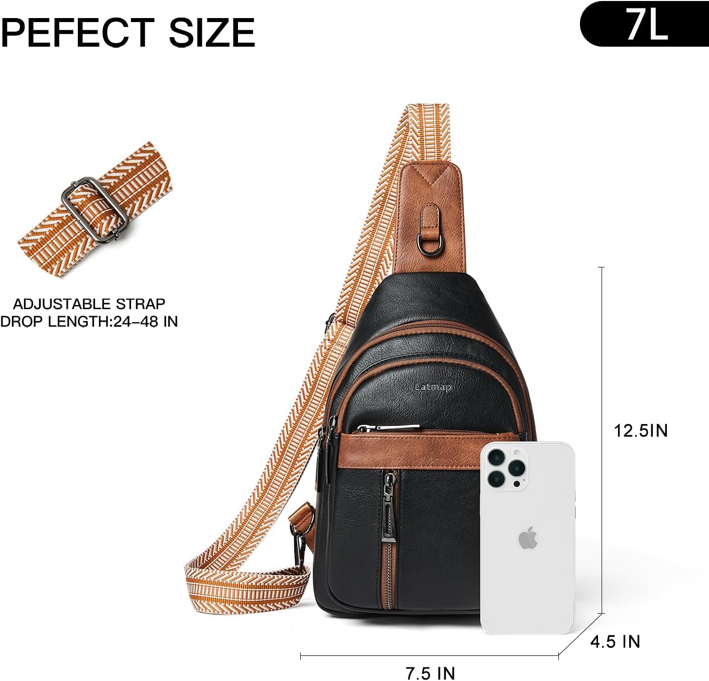 7L Sling Bag For Women Men Backpack Fanny Pack Crossbody Chest Travel Shoulder Belt Bags Purse Handbag PU Leather - Image 7