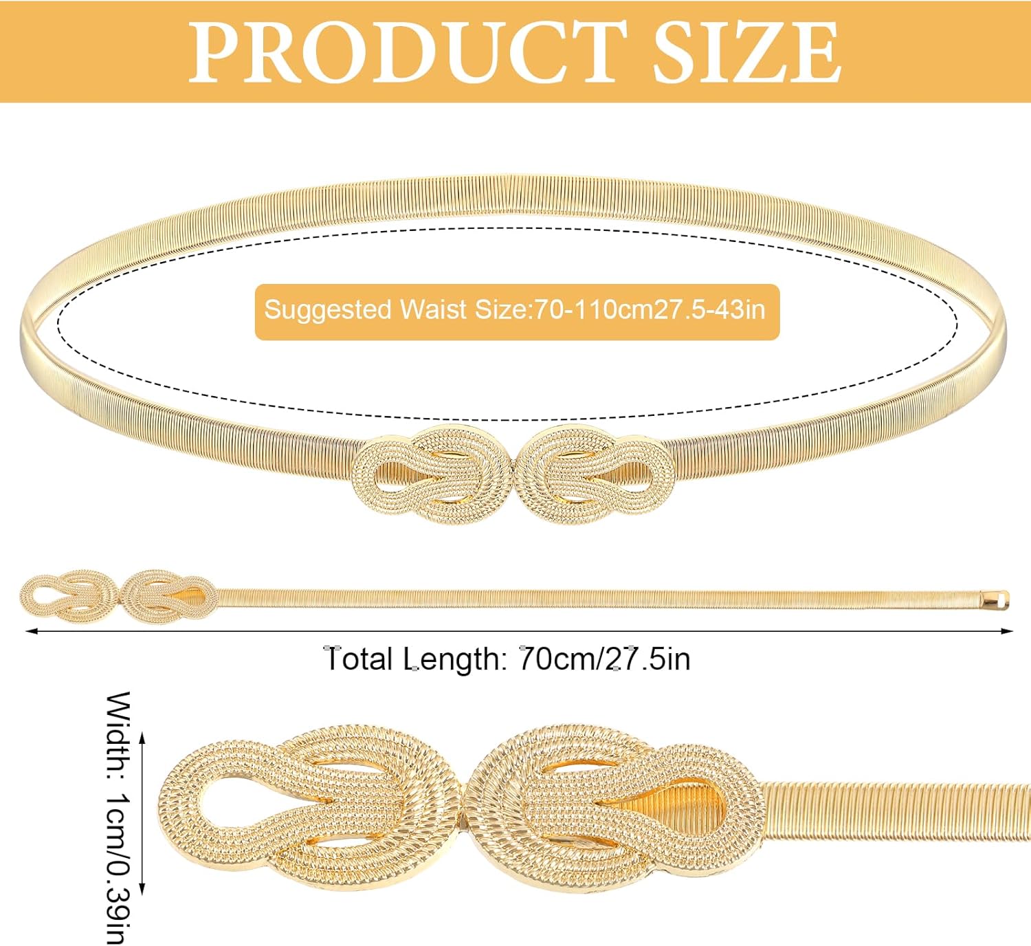 Ouligay Skinny Belts for Women Dresses Gold Belts Metal Chain Belt Woman Fashion Gold Dress Waist Belt Elastic Pendant Chain for Ladies Dresses - Image 3