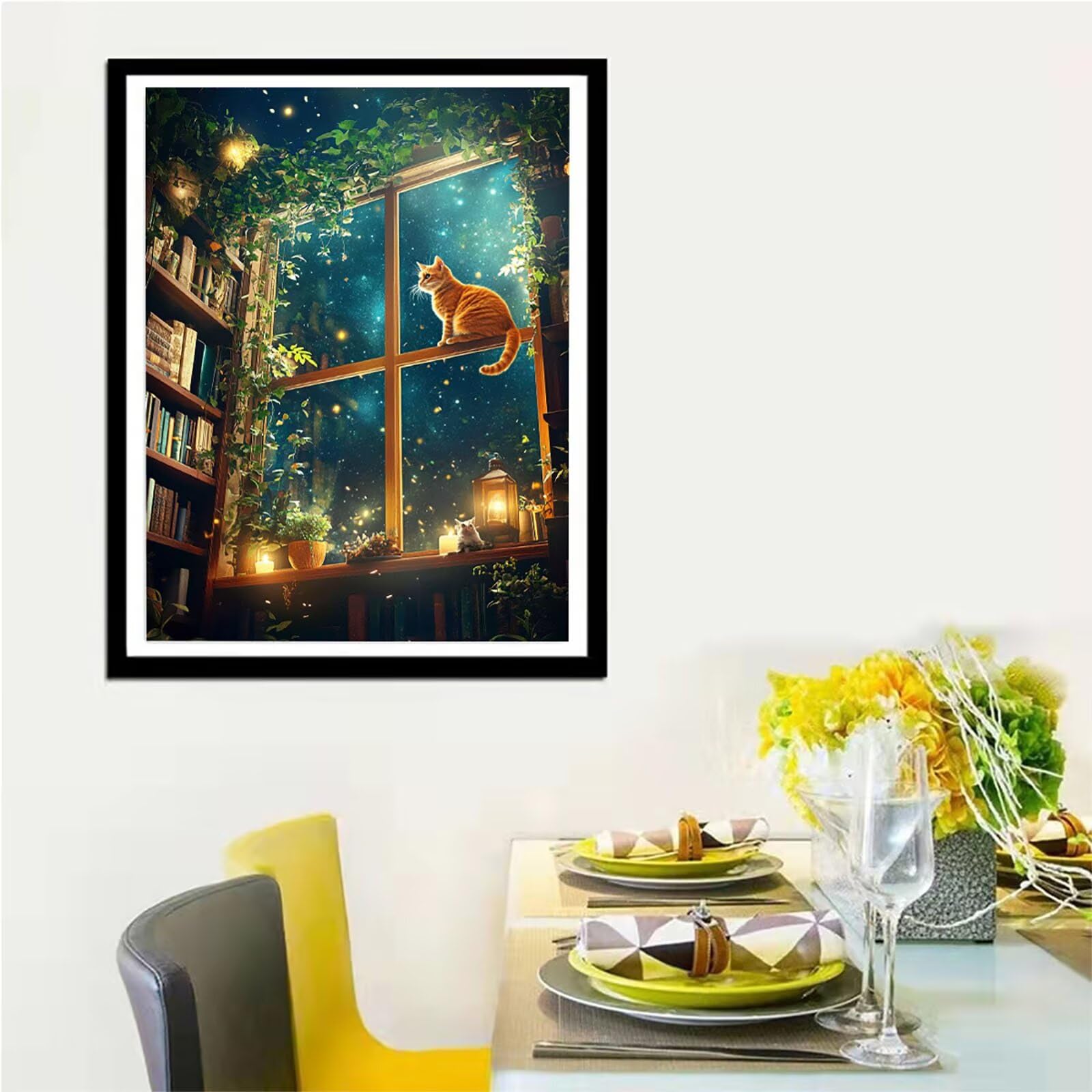Obraz diamentowy 5D, obraz do malowania diamentami 5D, okno, 90 x 120 cm, okrągły obraz z pełnym nawierceniem, obraz dla dorosłych z akcesoriami, do samodzielnego wykonania, mozaiki, zestaw do