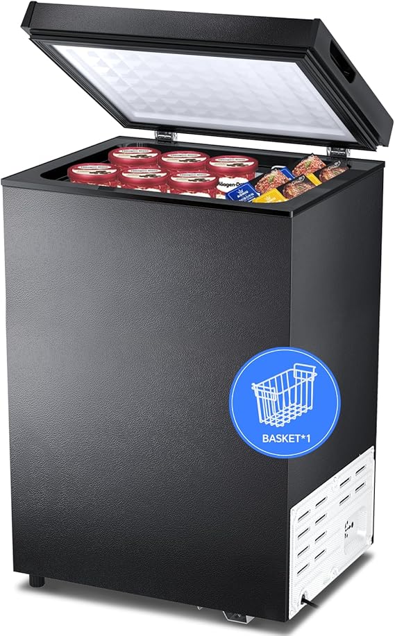 Kismile 2.8 Cubic Feet Chest Freezer with Removable Basket Free Standing Top Open Door Compact Freezer with Adjustable Temperature for Home/Kitchen/Office/Bar