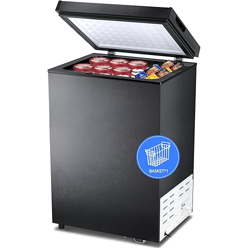 Kismile 2.8 Cubic Feet Chest Freezer with Removable Basket Free Standing Top Open Door Compact Freezer with Adjustable Temperature for Home/Kitchen/Office/Bar