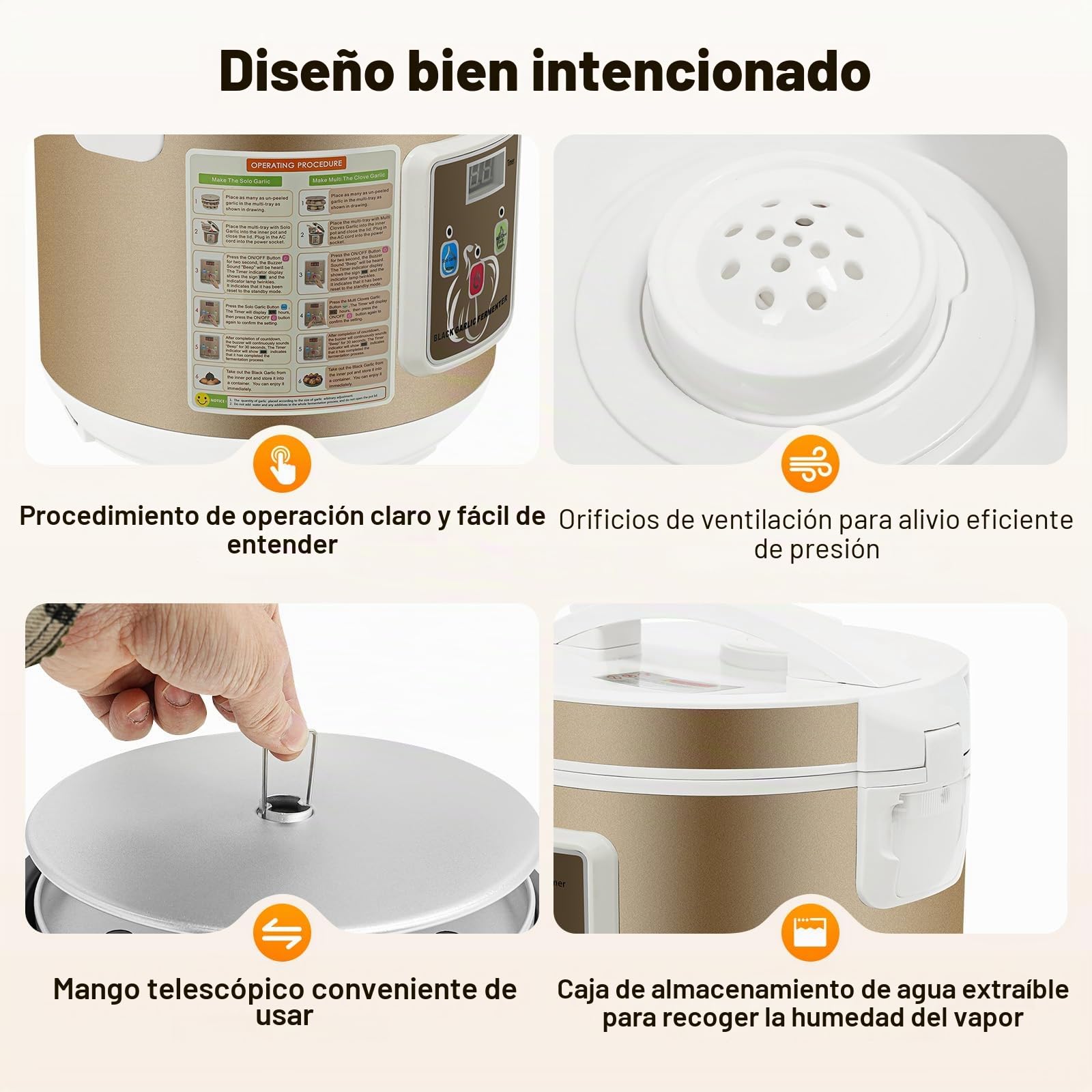 Prensa de ajo, 5 L, control inteligente, máquina de fermentación de ajo, tapa aislante de doble capa, mango y botón convenientes, para la familia y los profesionales