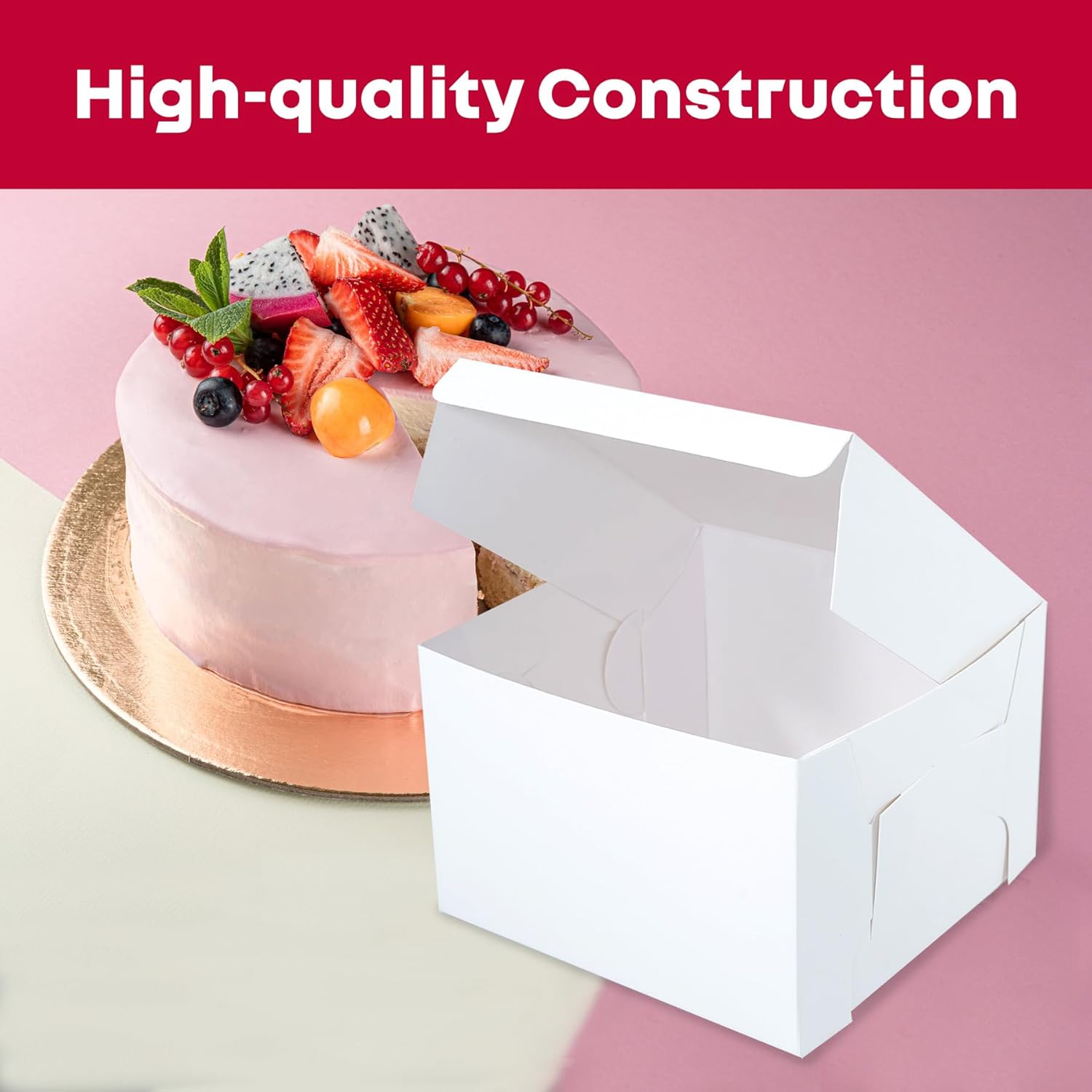 12"x12" White Cake box, Premium Bakery Boxes, One piece, for
