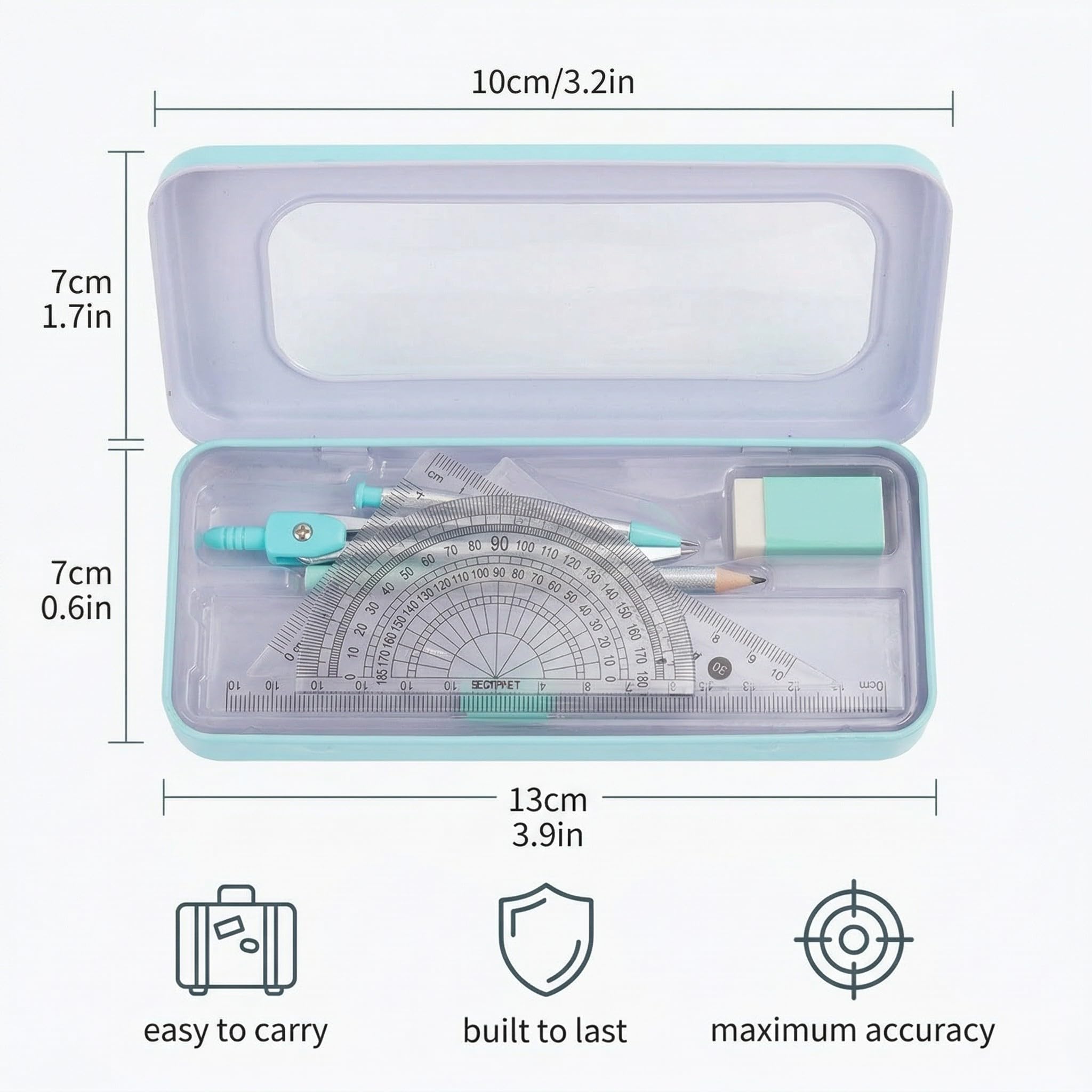 Kit para matemáticas con regla y compás, herramienta de dibujo para estudiantes y geometría