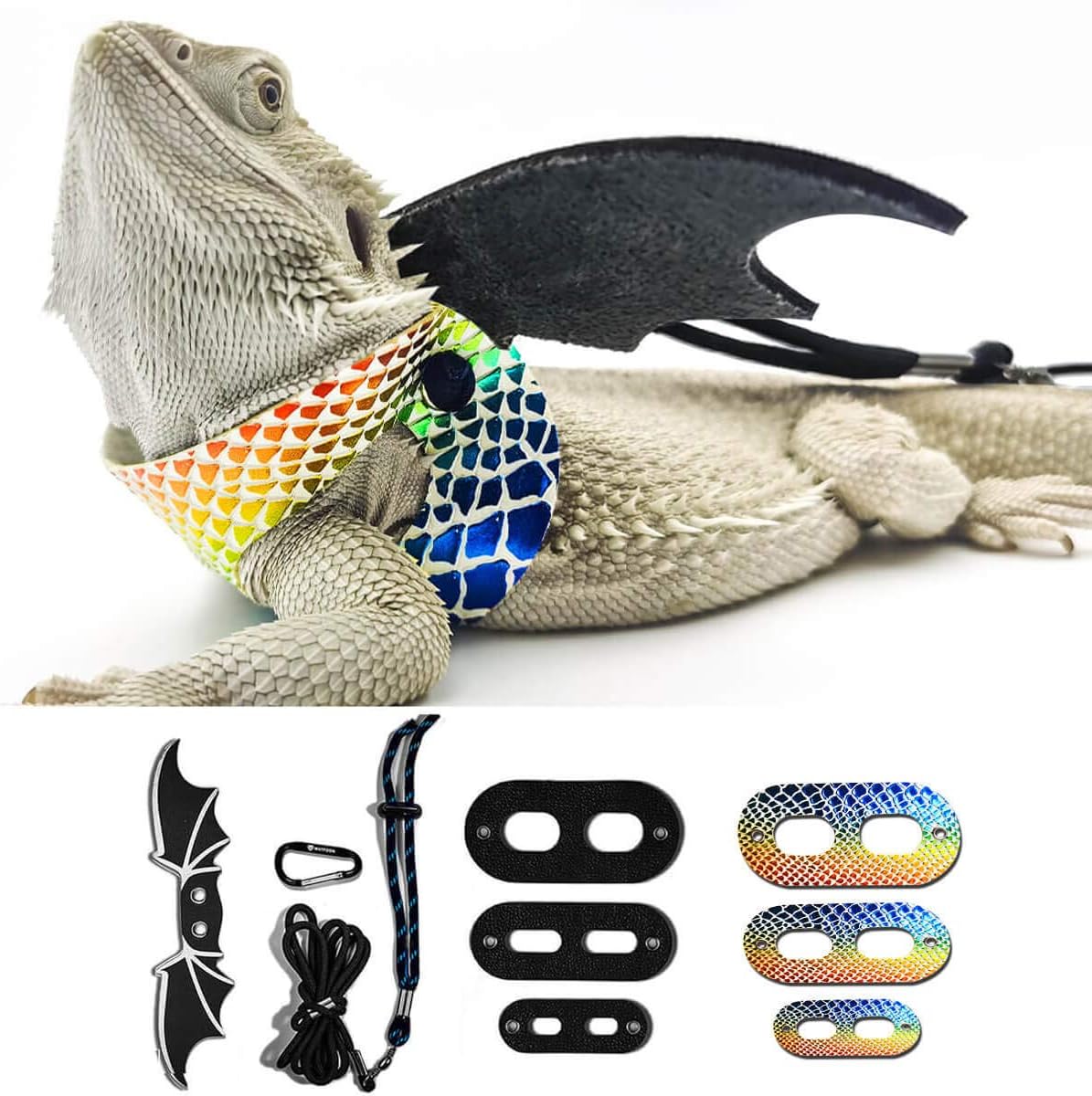 WATFOON 9 Pack Bearded Dragon Leash Lizard Reptile Leather Harness with Wings for Amphibians Crested Leopard Gecko Anole Chameleon…
