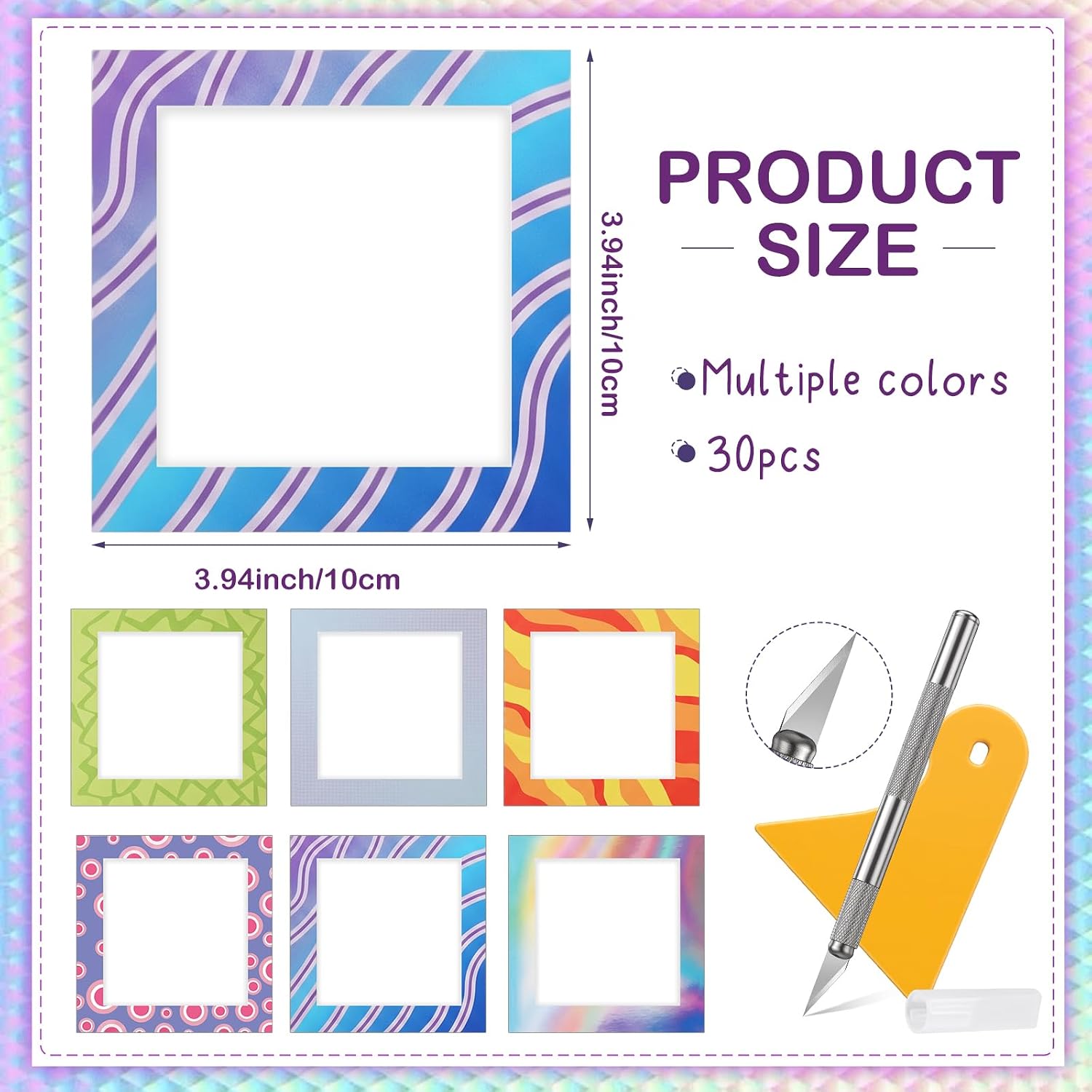 Dunzoom 32 Pcs Reusable Diamond Painting Framing and Release Film Kit of 10 × 10 cm Non-Stick Release Paper with Craft Knife & Scraper for Diamond Painting Lovers Accessories(Gradient Rainbow) image 3