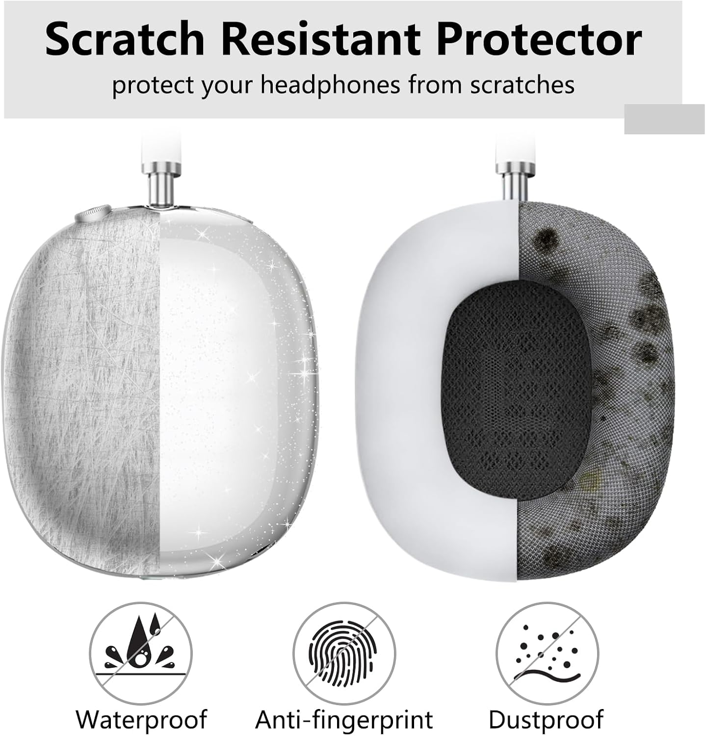 Case Cover for AirPods Max Headphones,Anti-Scratch Ear Pad Case Cover/Ear Cups Cover/Headband Cover/Top Pad Protector,for AirPods Max. Clear Soft TPU and Silicone,Skin Scratch Proof.