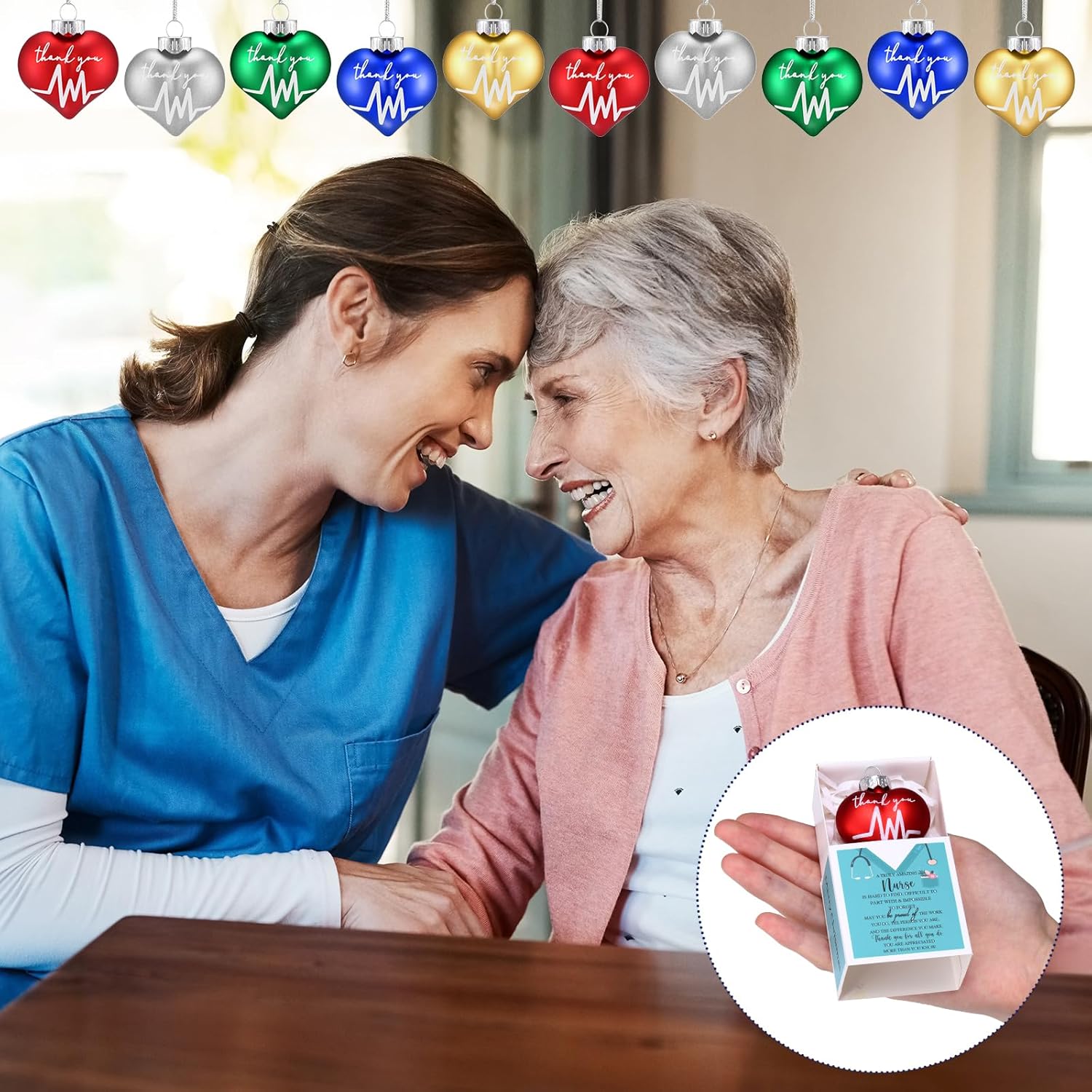 15 Sets Nurses Christmas Ornaments Bulk Christmas Heart Hanging Ornaments Decor with Motivational Gift Box Thank You Gift for Nursing Practitioner Assistant Doctor Office Decoration - Image 3