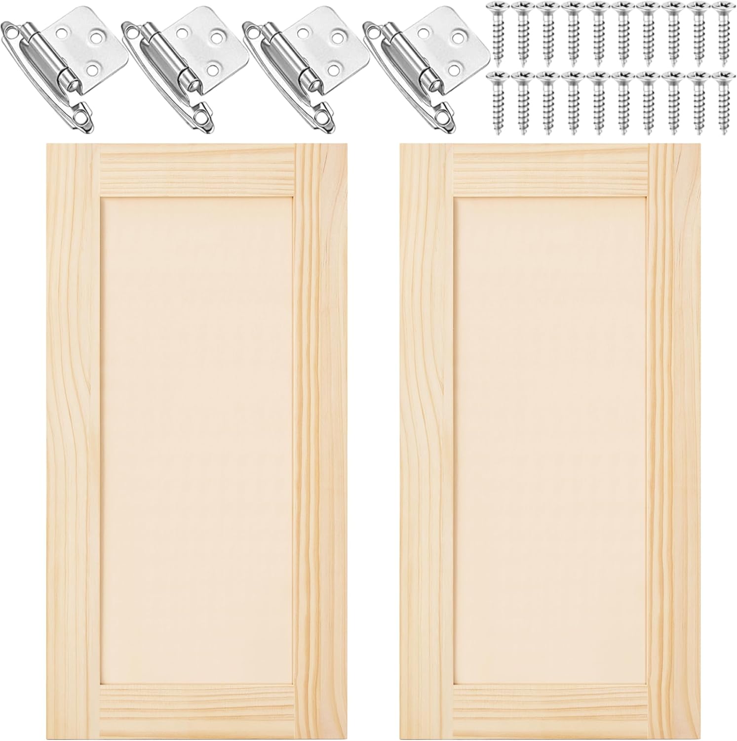 2 Pcs 15.5" W x 29" H Unfinished Kitchen Cabinet Doors with 4 Hinges, Shaker Style Cabinet Door Front Replacement for Kitchen, Bathroom, Vanity, Closet