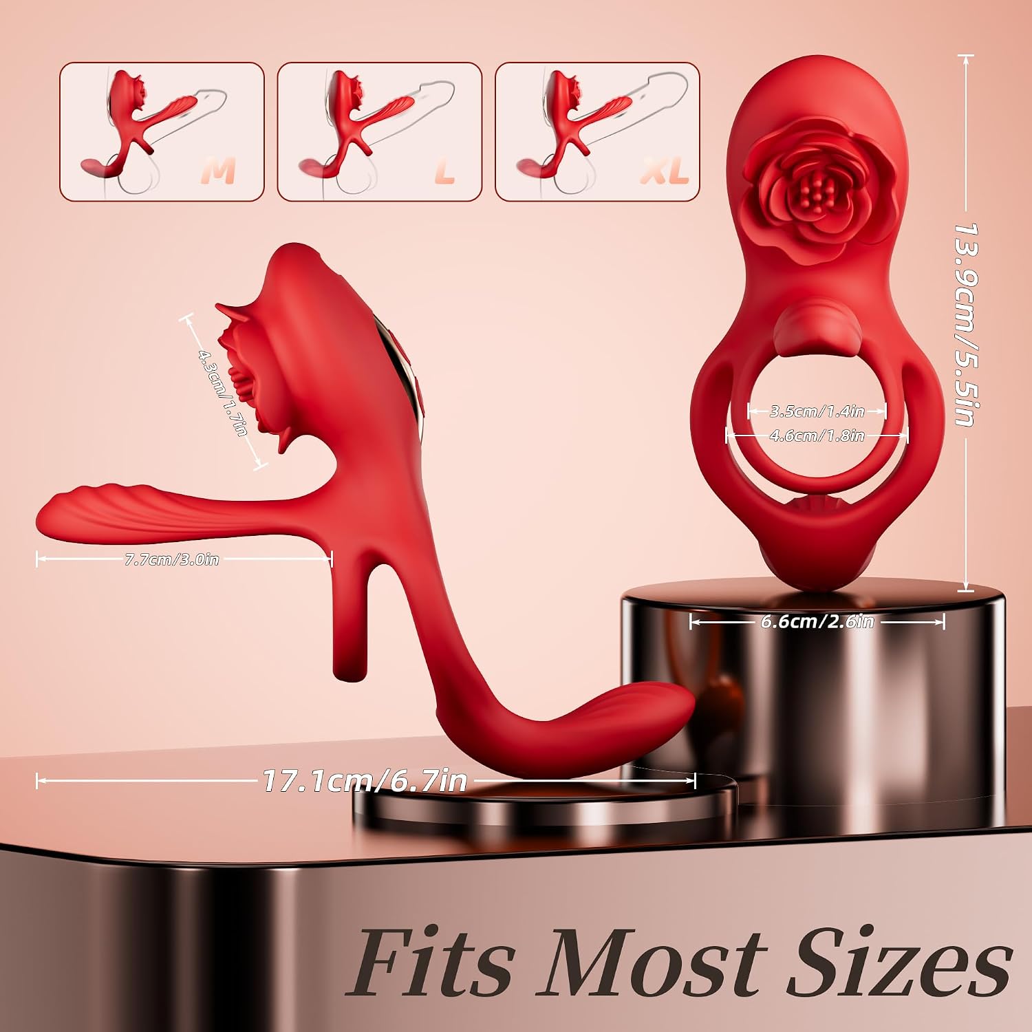 Vibrating Cock Ring Sex Toys for Men, 3 in 1 Couples Sex Toys Vibrator with Penis Ring, Clit & Perineum Stimulate, Remote-Controlled 10 Vibration Modes Male Sex Toy, Rose Sex Toy Adult Toys for Women