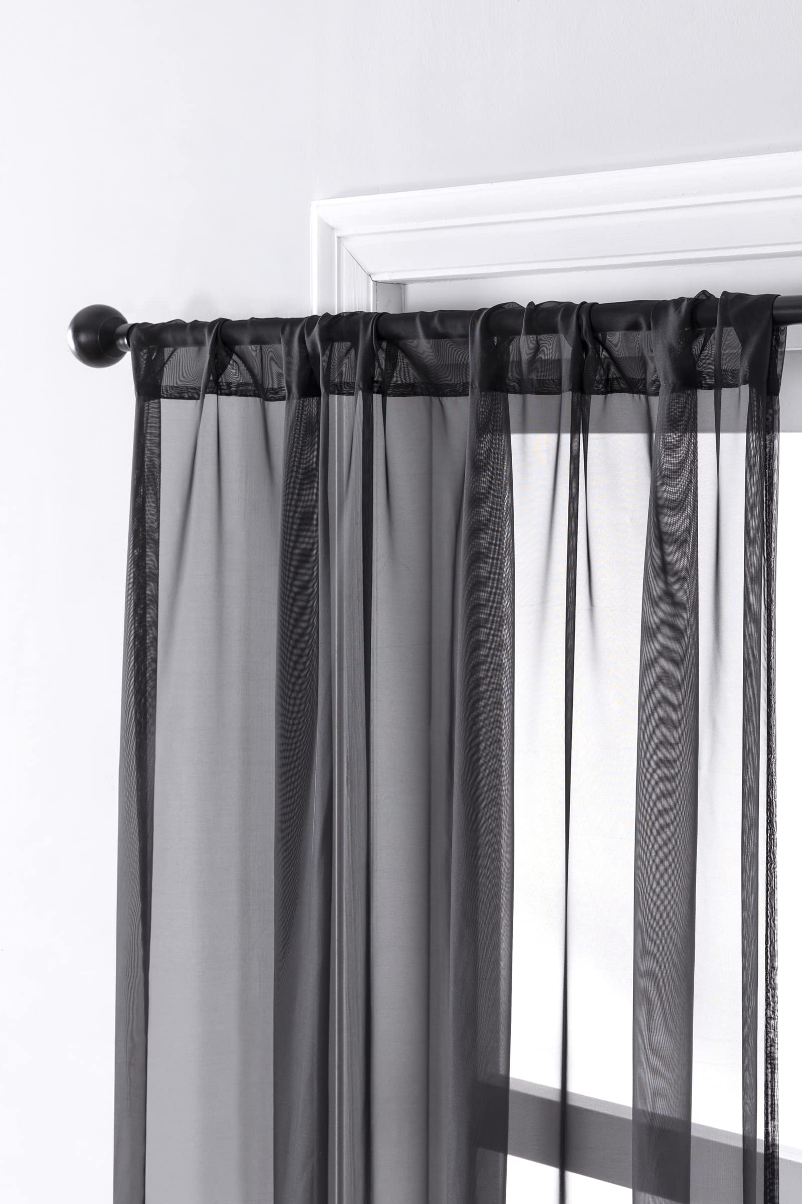 Rideau Transparent Salon 102x183, Rideaux Voilage Moderne pour Chambre Polyester Aspect Fil Noir, Passe Tringle, Lot de 2