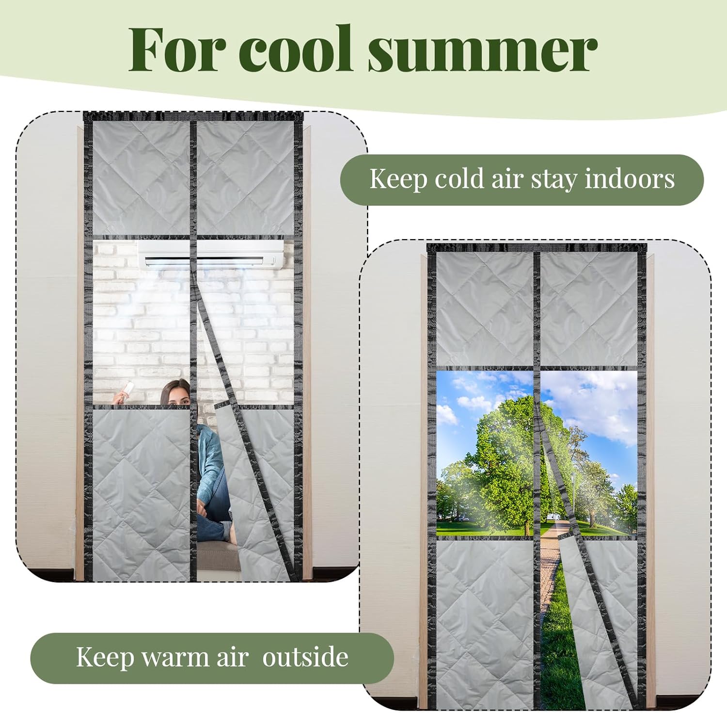 Newwiee 2 Pack Magnetic Thermal Insulated Door Curtain Winter Windproof Doorway Cover Curtain Visible Window Keep Warm Soundproof Blanket(Fits Door Size 30 x 80 Inch,Windows Gray)