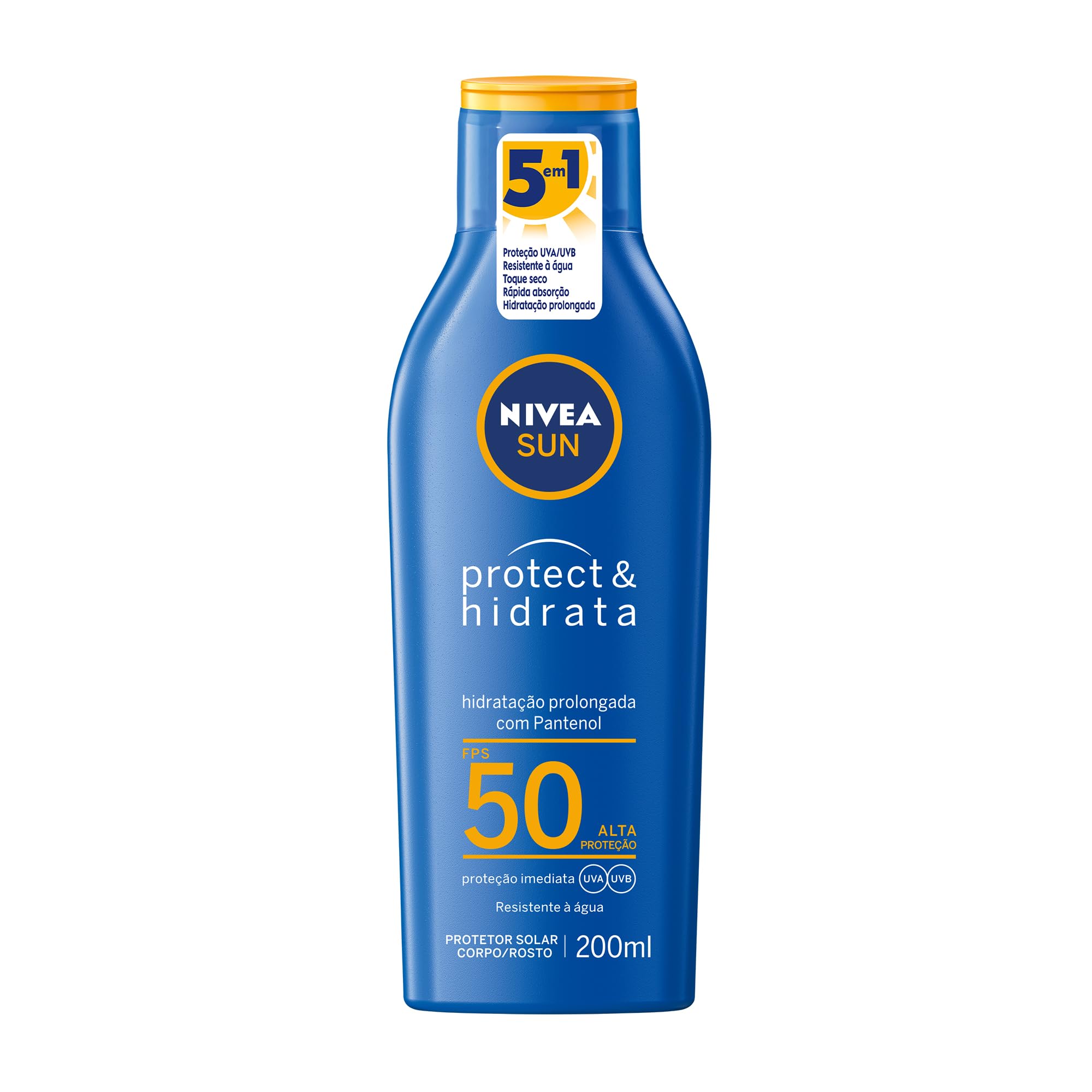NIVEA SUN Protetor Solar Protect & Hidrata FPS 50 200ml - Com toque seco, rápida absorção e resistente à água, esse protetor solar oferece altíssima proteção ao sol e promove hidratação à pele - 200 ml (Pacote de 1)