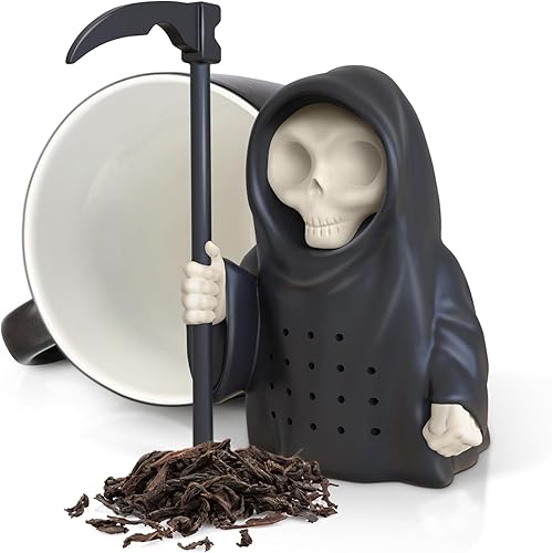 Miniatura 3 de Genuine Fred Grim Steeper - Infusor de té de silicona reutilizable, diseño de la parca negra, dispositivo de cocina divertido e inteligente para