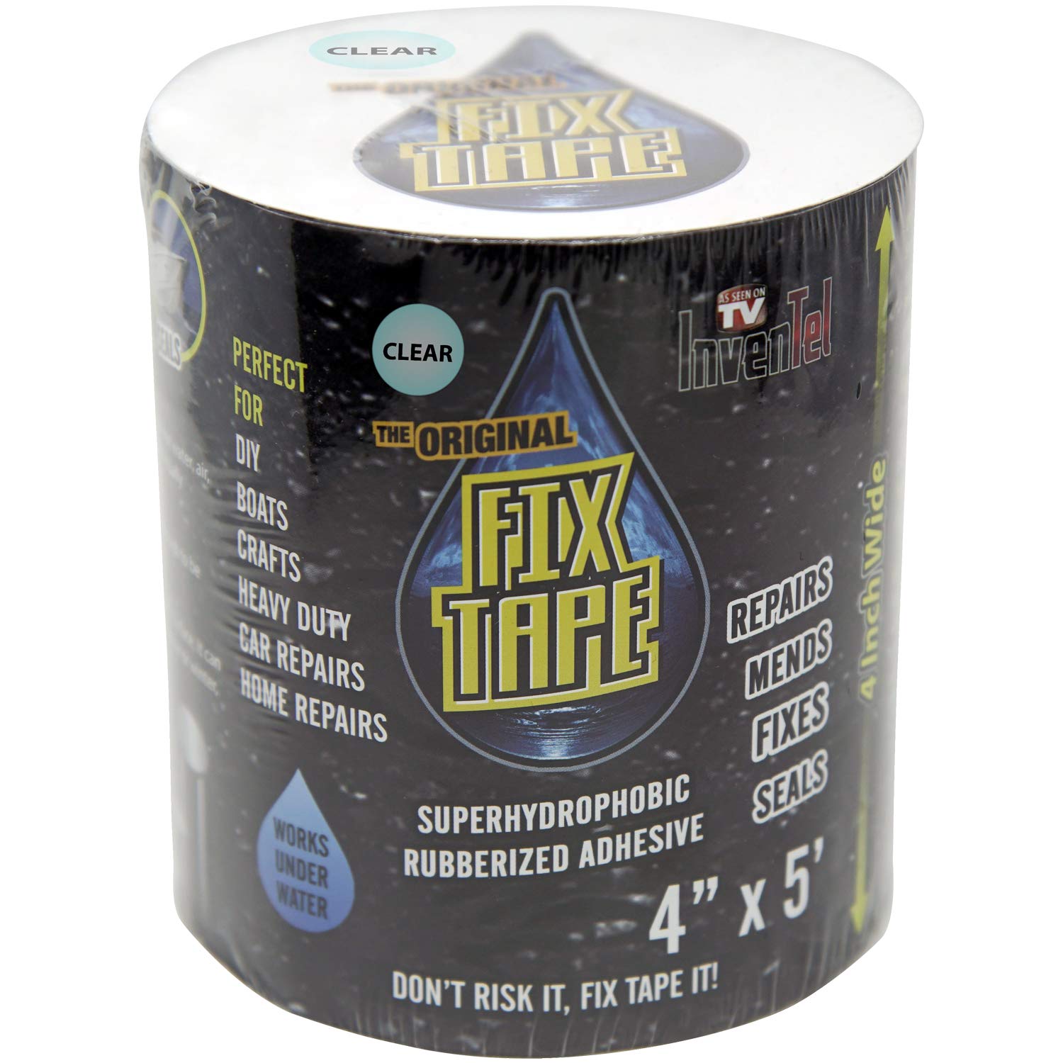 The Original Fix Tape (As Seen On TV), Rubberized Waterproof Tape, Boat Repair (Clear, 4 inches x 5 feet)