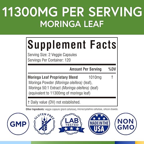 Miniatura 7 de Terranics Complejo de magnesio y cápsulas de moringa  420 mg 10 en 1 de espectro completo de magnesio con glicinato y citrato + 11300 mg de polvo