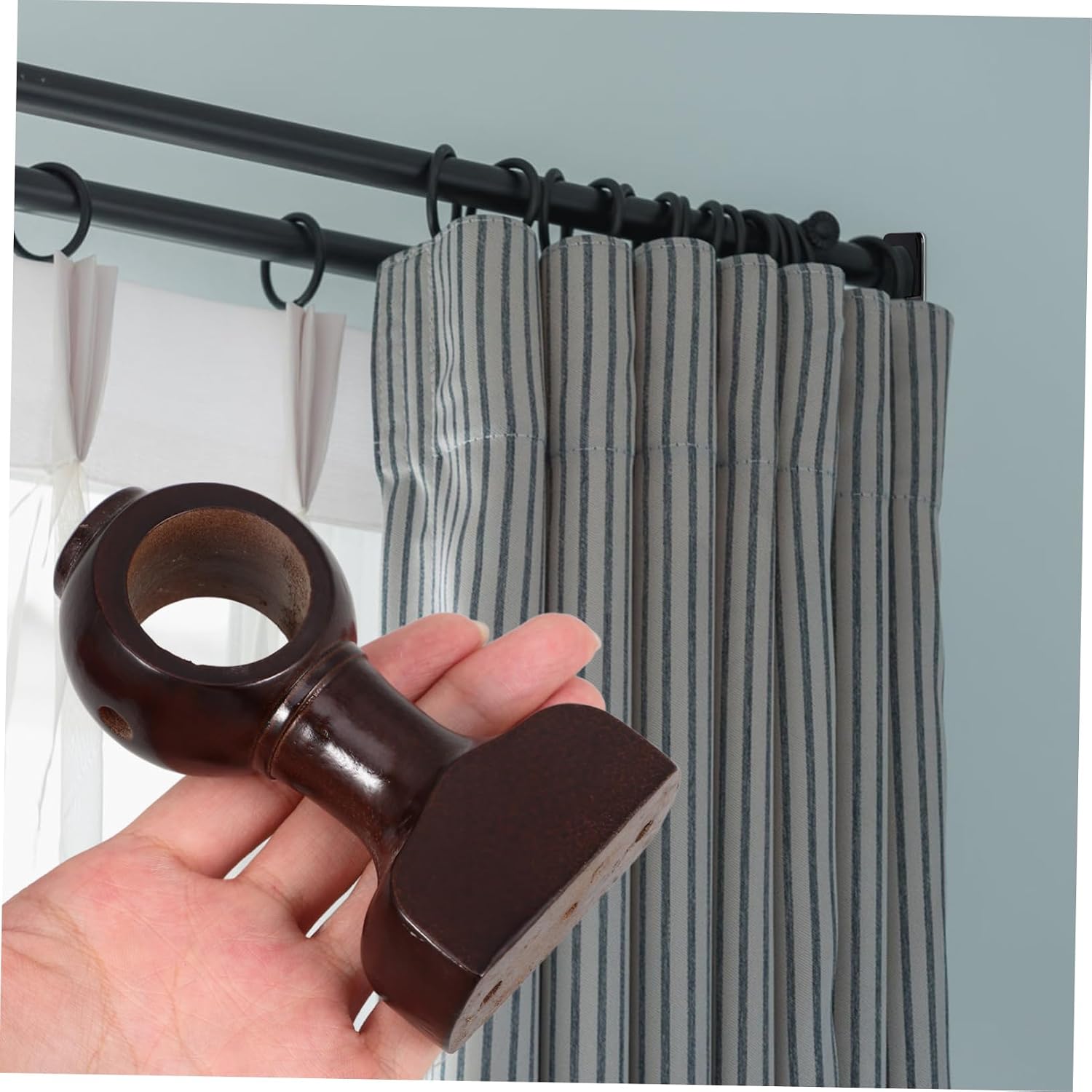 MAGICLULU 2Pcs Heavy Duty Wooden Curtain Rod Holders Wall Mounted Brackets for Single and Double Rods Bathroom and Closet Rod Support with Decorative Base for Living and Bedroom Window Treatment