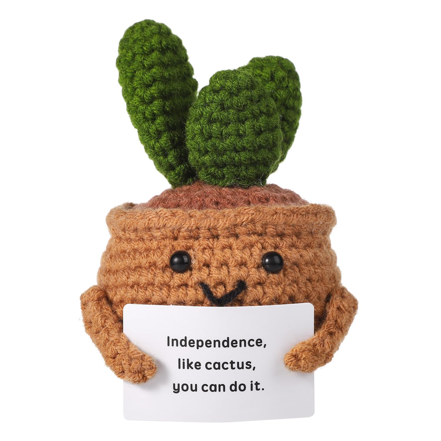 NQEUEPN Positive Cactus, 3.54 Inch Mini Funny Positive Crochet Plants Positive Life Doll Cute Knitted Cactus Toy with Encouragement Card Emotional Support Cactus Gift Decoration for Birthday Party