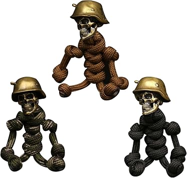 3Pcs Skeleton Keychain, 5 Inch Paracord Keychain, Black, Brown & Camouflage Gothic, Decorative for Men Women, Gothic Gifts