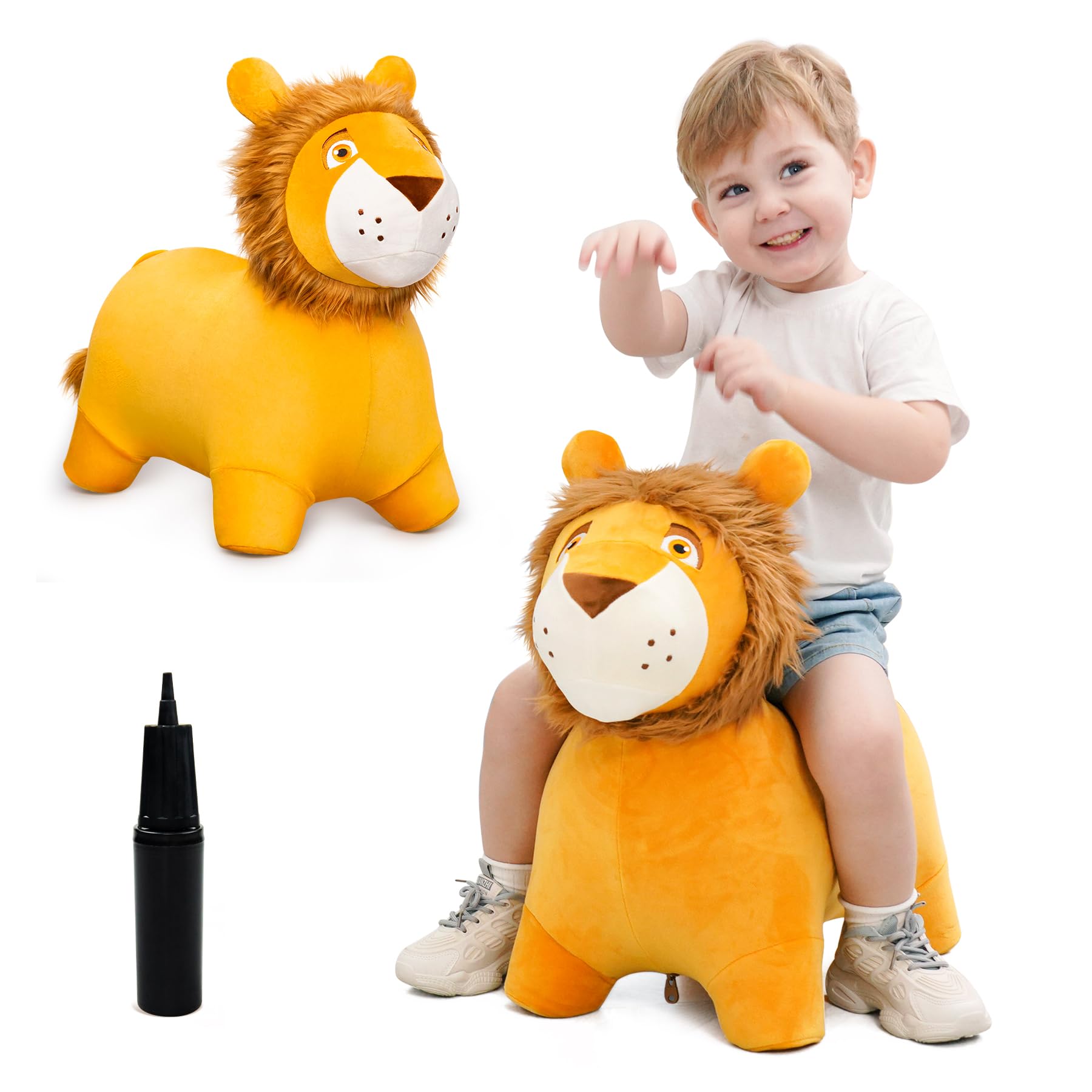 EVERICH TOY Lion Bouncy Animal Hopper, Plush Ride-on Toys for Toddlers 18M+