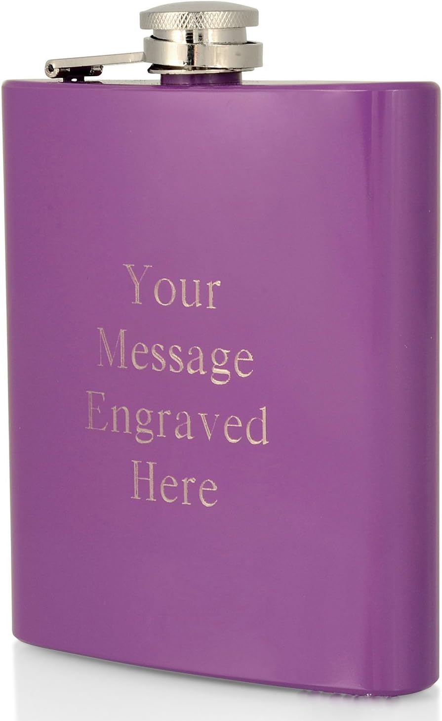 Personalised Engraved Purple 7oz Hip Flask. Supplied with Charles Hendon Gift Pouch.