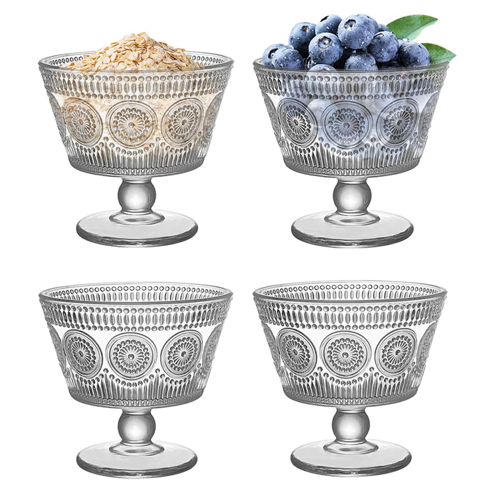 Set di 4 ciotole da dessert per crema ghiacciata, 170 g, in vetro con base pesante, tazze vintage per snack e bevande (4 pezzi)