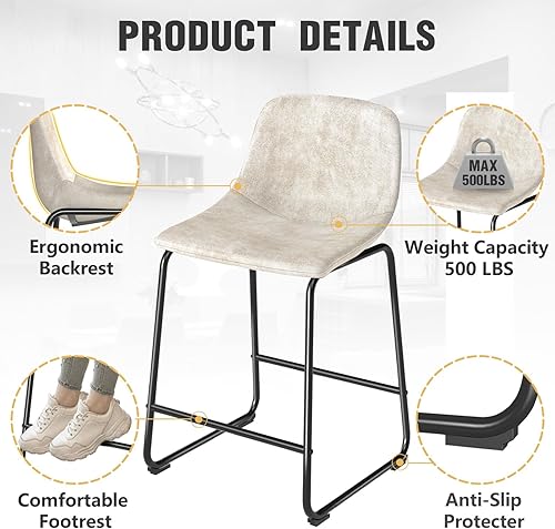 Miniatura 95 de TAVR Juego de 2 sillas de comedor, taburetes de altura de mostrador sin brazos con respaldo que soporta hasta 500 libras para el hogar, cocina,